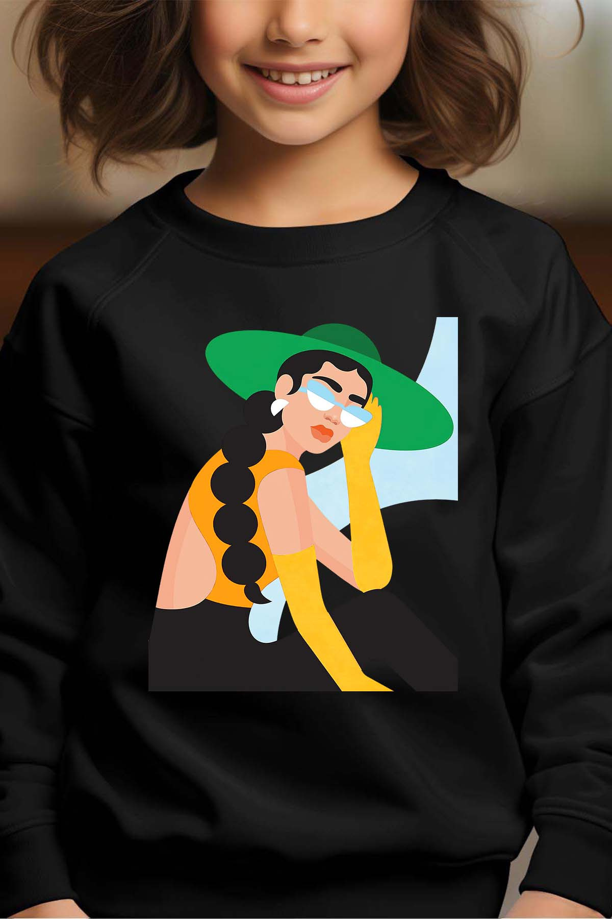 Grossiste I.A.L.D FRANCE - Chapeau vert retouche - Sweat Col Rond Fille