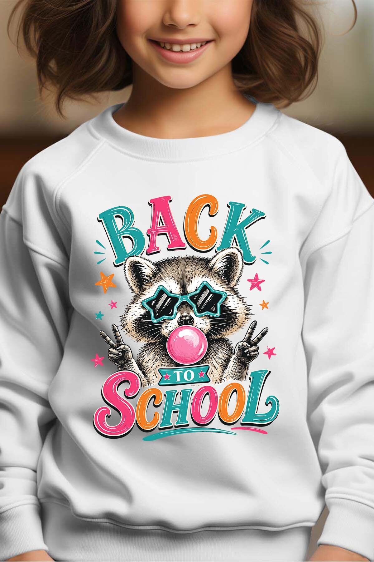 Grossiste I.A.L.D FRANCE - BACK to school racoon - Sweat Col Rond Fille