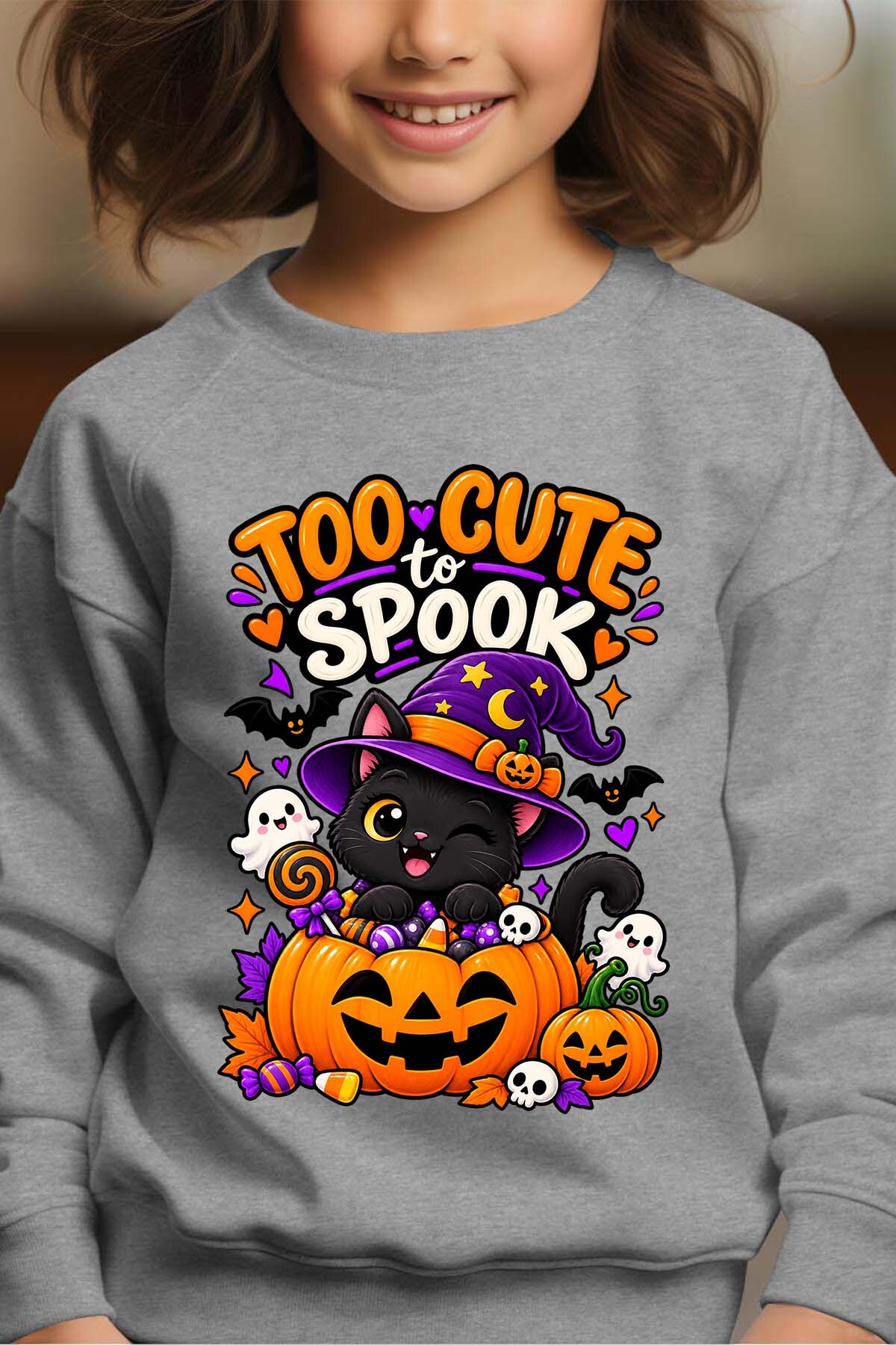 Mayorista I.A.L.D FRANCE - Gato de truco o trato Halloween - Sudadera con cuello redondo para niña