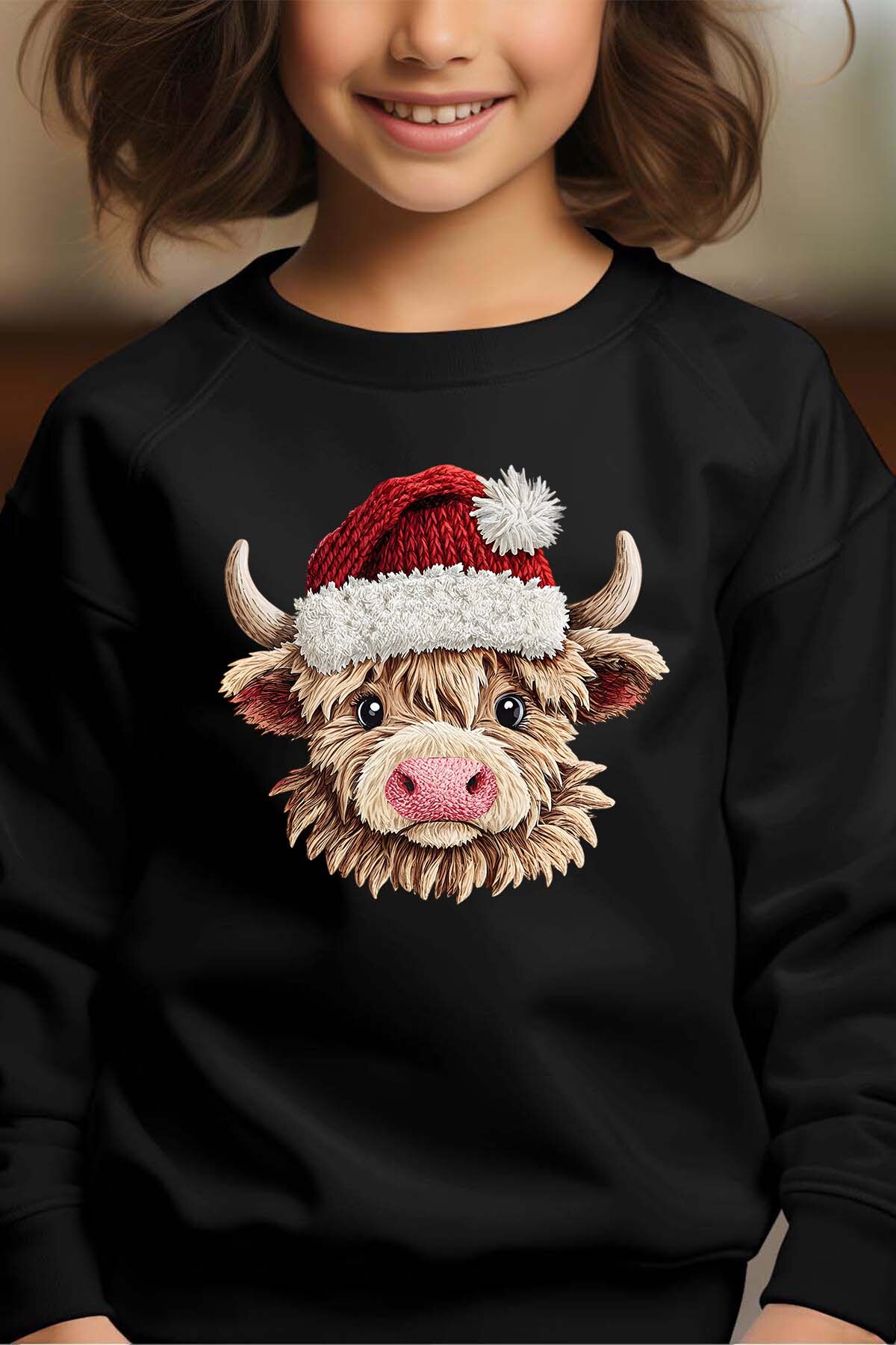 Großhändler I.A.L.D FRANCE - Gehäkelte Weihnachtsmann-Kuh - Rundhals-Sweatshirt Mädchen