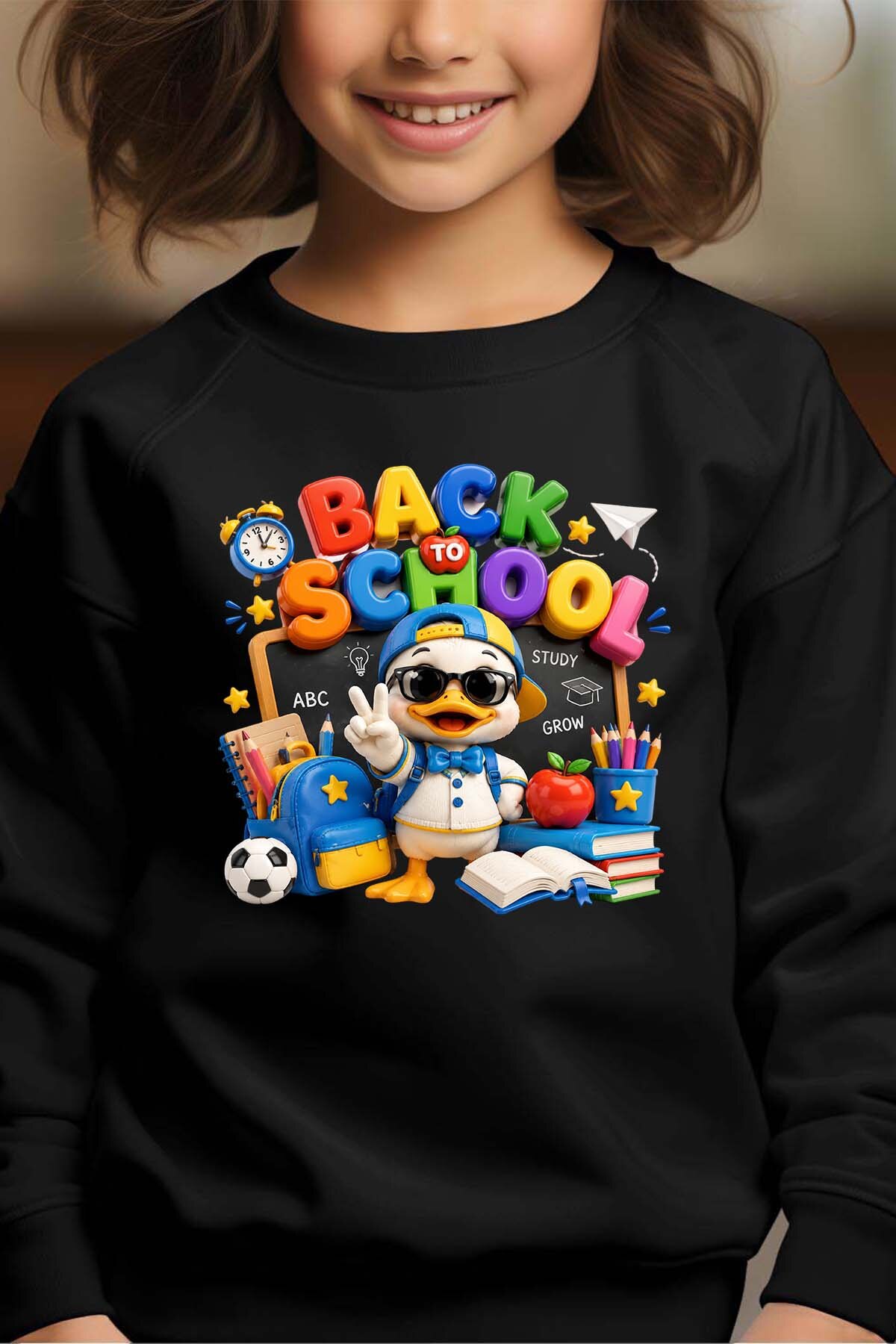 Grossiste I.A.L.D FRANCE - BACK to school duck - Sweat Col Rond Fille