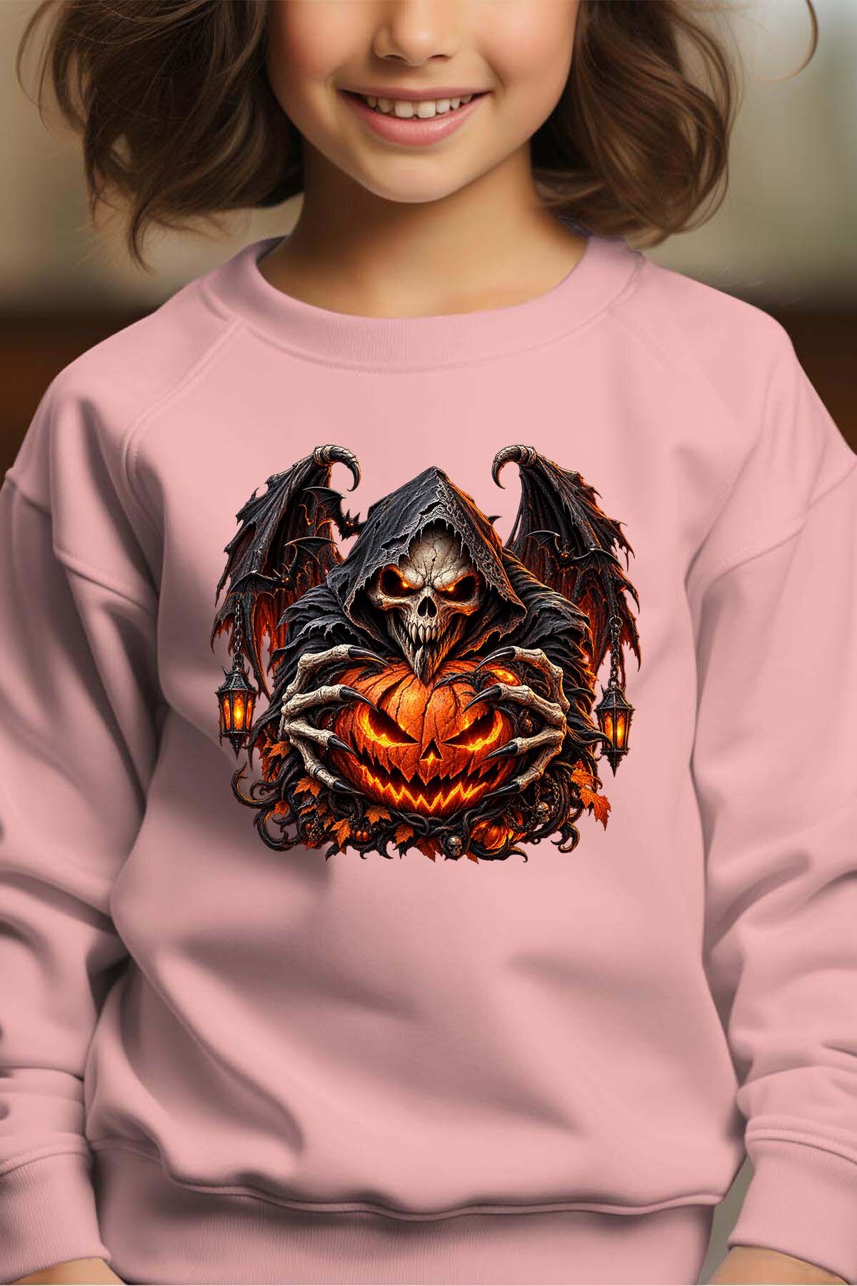 Grossiste I.A.L.D FRANCE - Skull fire halloween - Sweat Col Rond Fille
