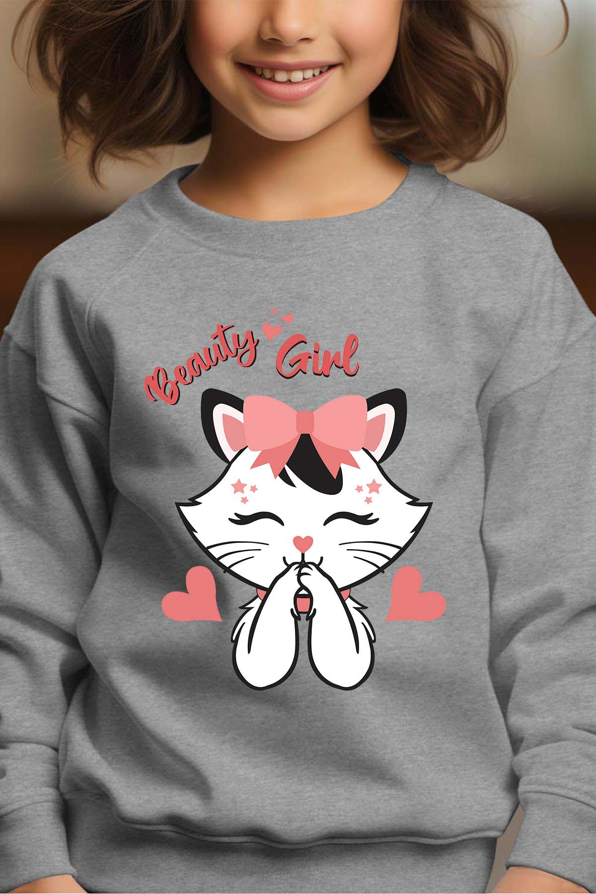 Mayorista I.A.L.D FRANCE - Gato de la muchacha de la belleza - Sudadera de cuello redondo niña