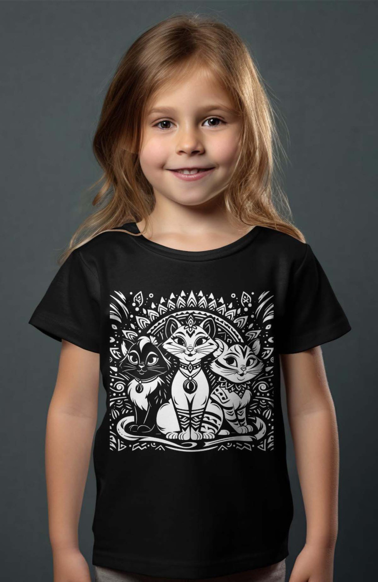 Großhändler I.A.L.D FRANCE - Mädchen-T-Shirt – Tattoo mit 3 Katzen