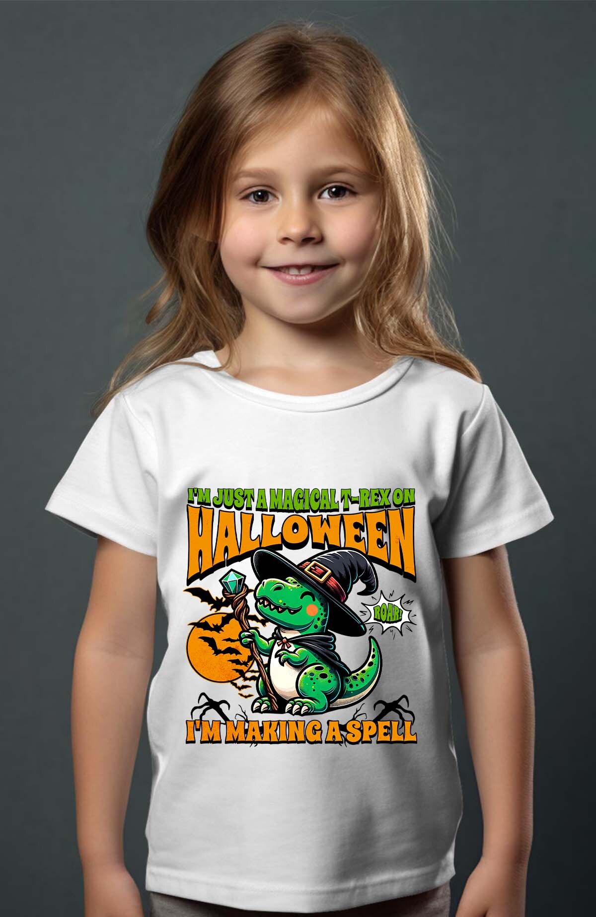 Mayorista I.A.L.D FRANCE - Dinosaurio T-Rex Mago Festivo de Halloween - Camiseta para Niña