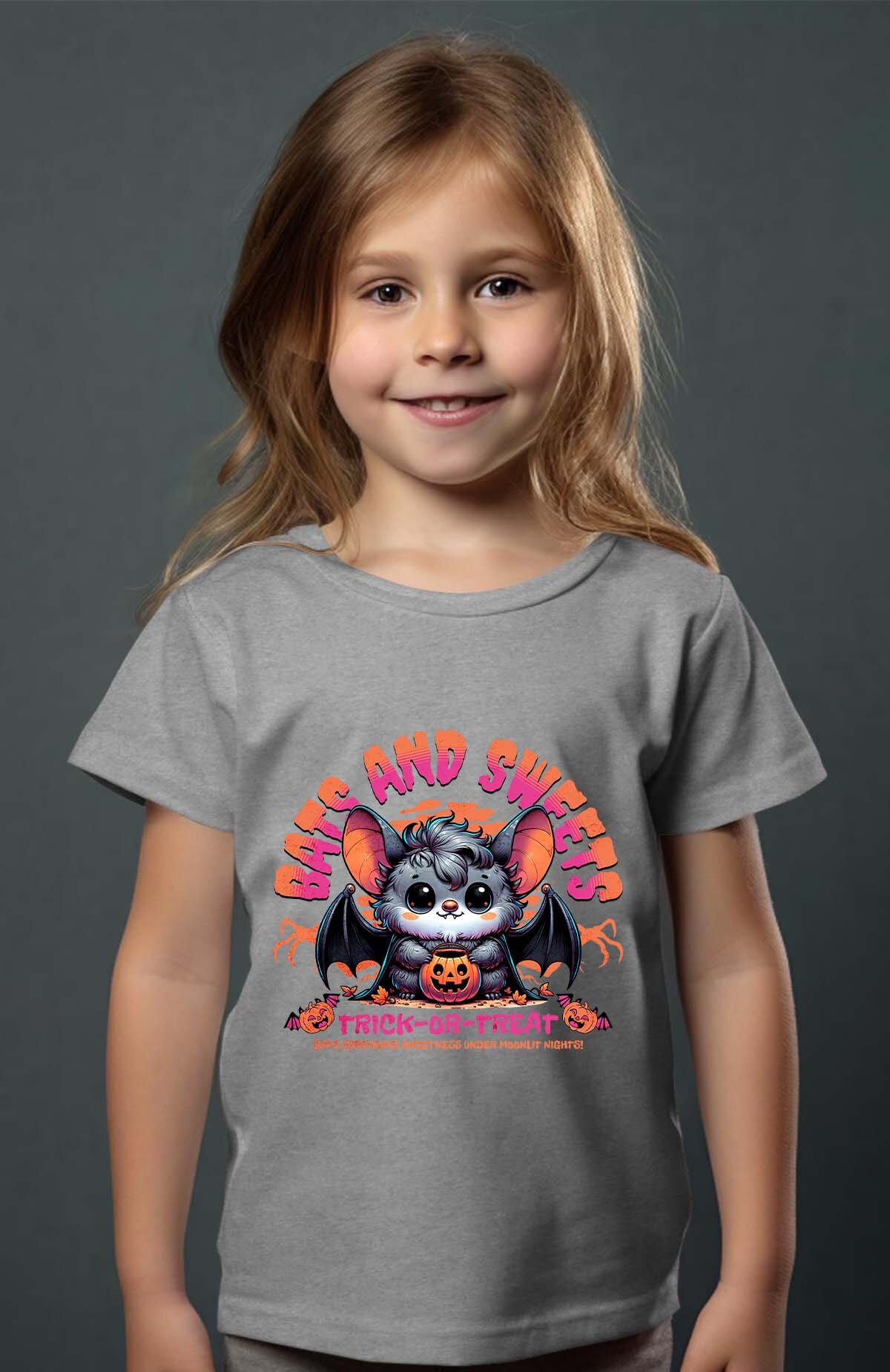 Mayorista I.A.L.D FRANCE - Murciélagos y Dulces Truco o Trato Espeluznante Halloween - Camiseta Niña