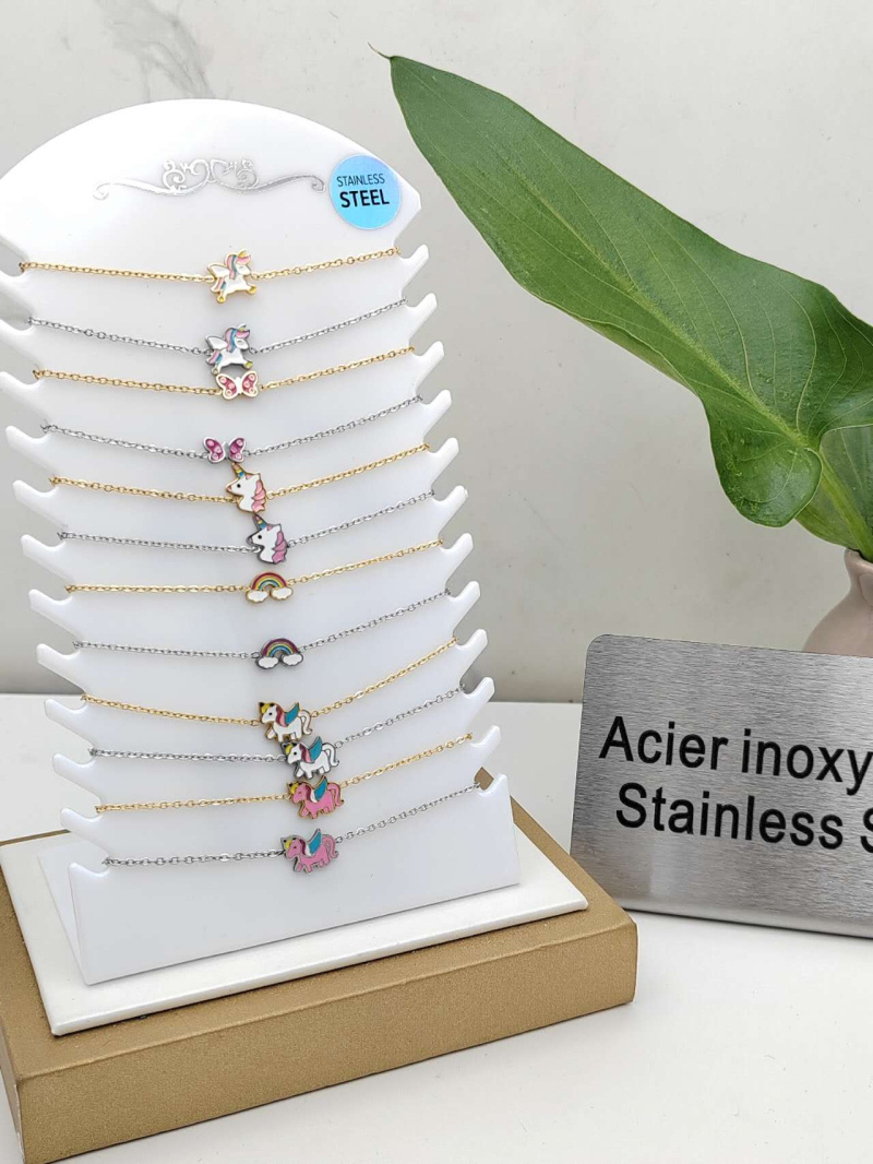 Grossiste I.L JOLI B - PLAQUETTE DE 12 BRACELETS ACIER INOXYDABLE ENFANT