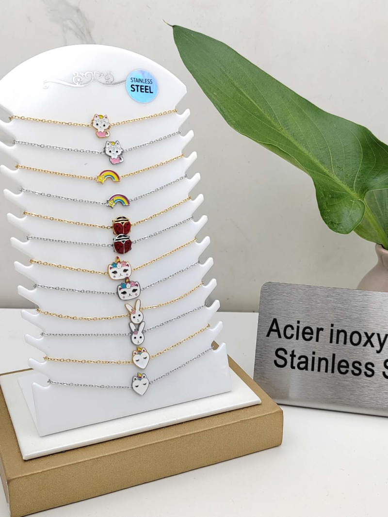 Grossiste I.L JOLI B - PLAQUETTE DE 12 BRACELETS ACIER INOXYDABLE ENFANT