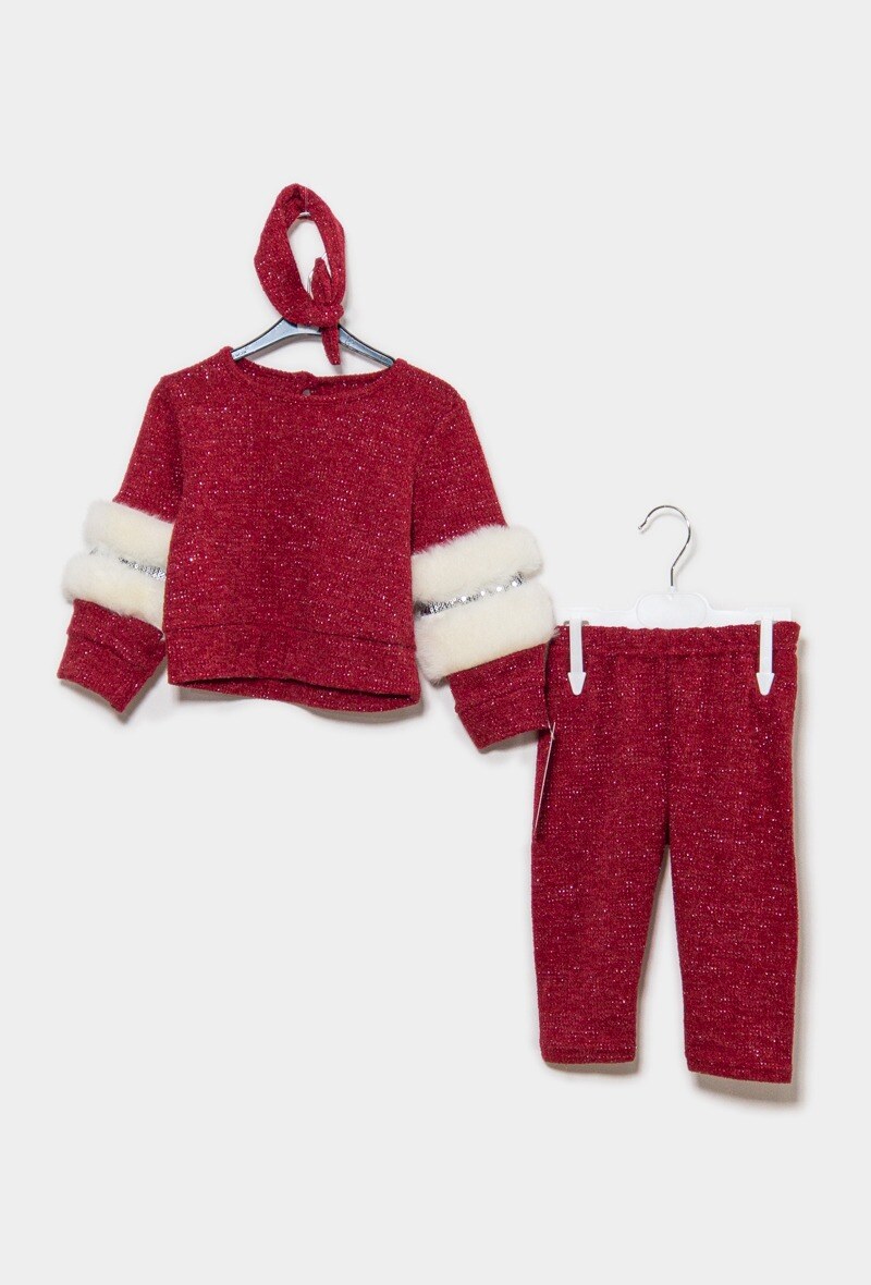 Wholesaler IDEAL OUTFIT - Bébé Ensemble maille manche longue avec fourrure et bandeau