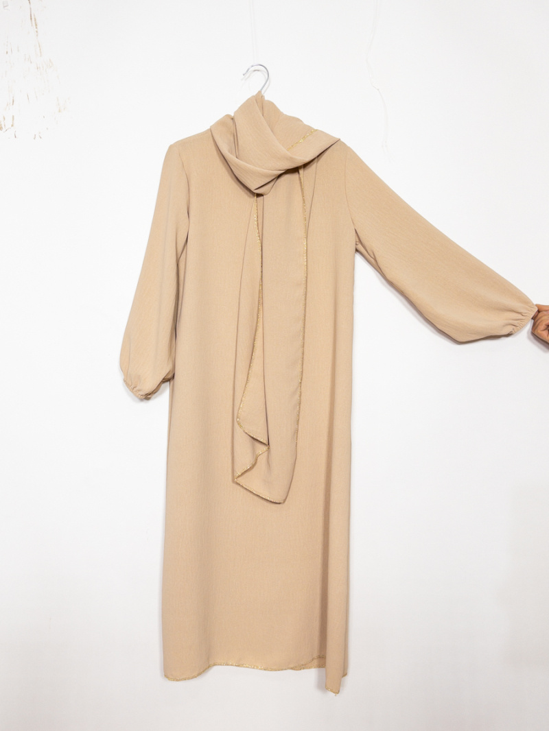 Grossista IDEAL OUTFIT - Abito abaya per bambini in jazz con cuciture dorate 6-8-10-12-14 anni