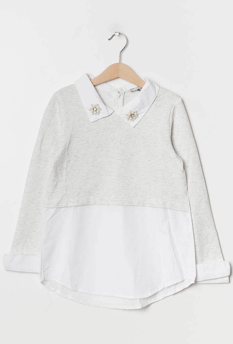 Grossiste Jolie Angel - Top bicolore avec perle à col