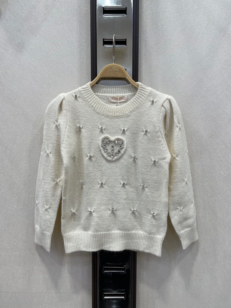 Wholesaler KIDS STAR - Children's sweater with embroidered details and heart decorated with rhinestones