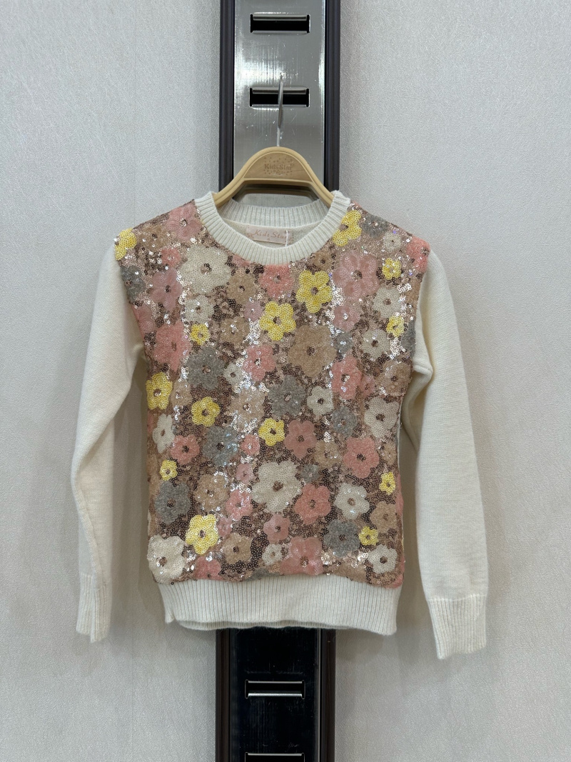 Großhändler KIDS STAR - Kinderpullover mit funkelnden floralen Pailletten