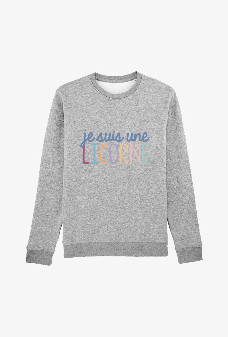 Grossiste Koloris - Sweat gris- Je suis une licorne