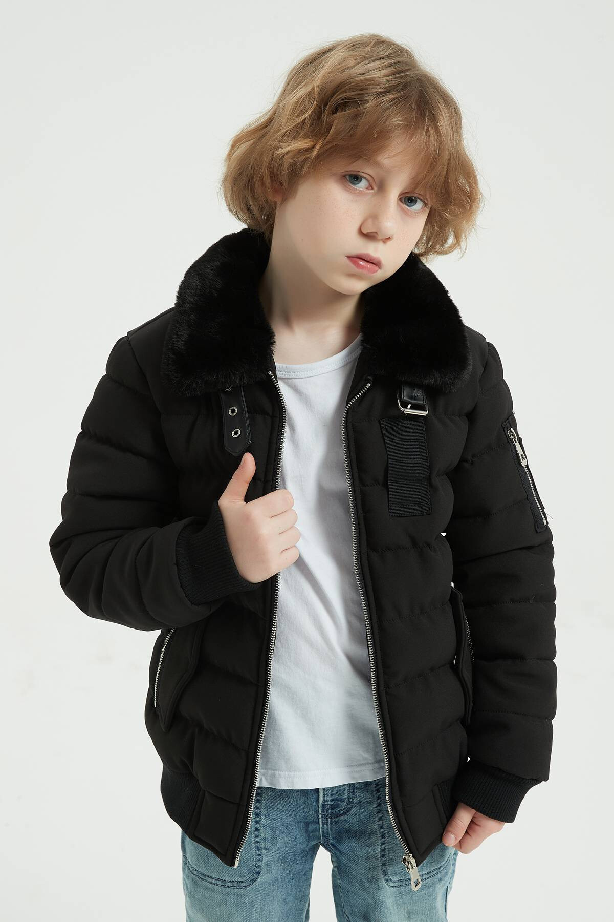 Grossiste KYMAXX - Doudoune enfant Col chemise polaire