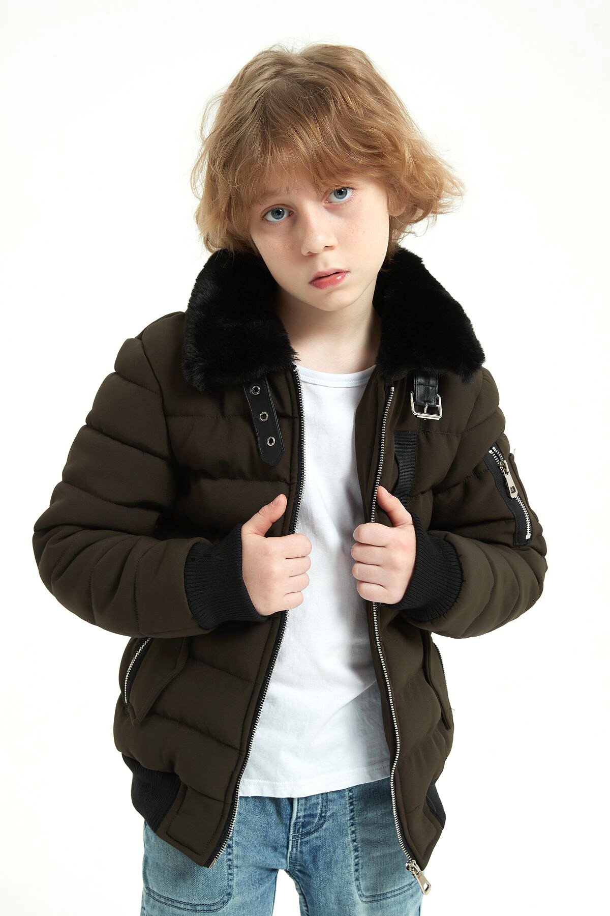 Grossiste KYMAXX - Doudoune enfant Col chemise polaire