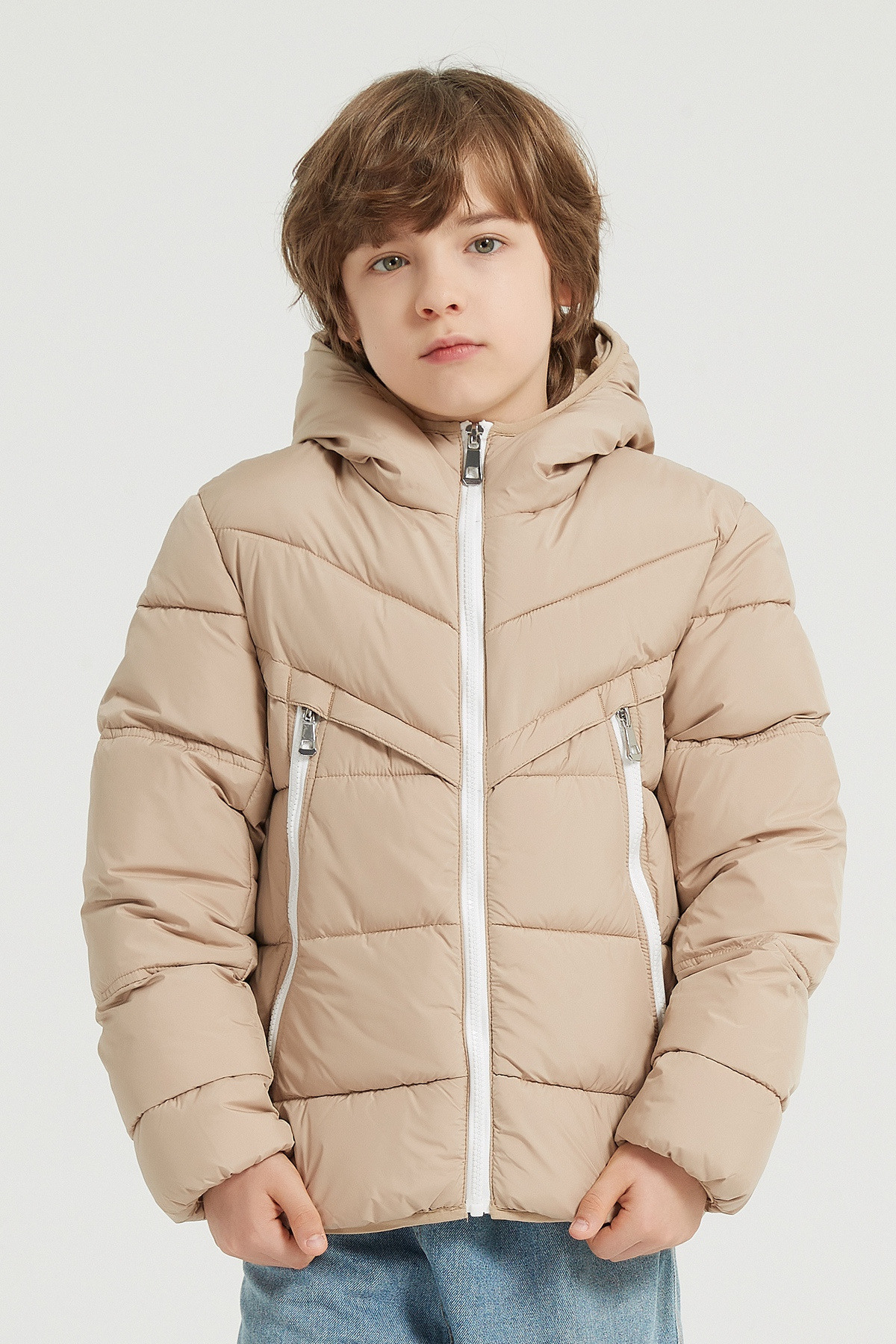 Wholesaler KYMAXX - Children's two-tone long-sleeved down jacket with hood
