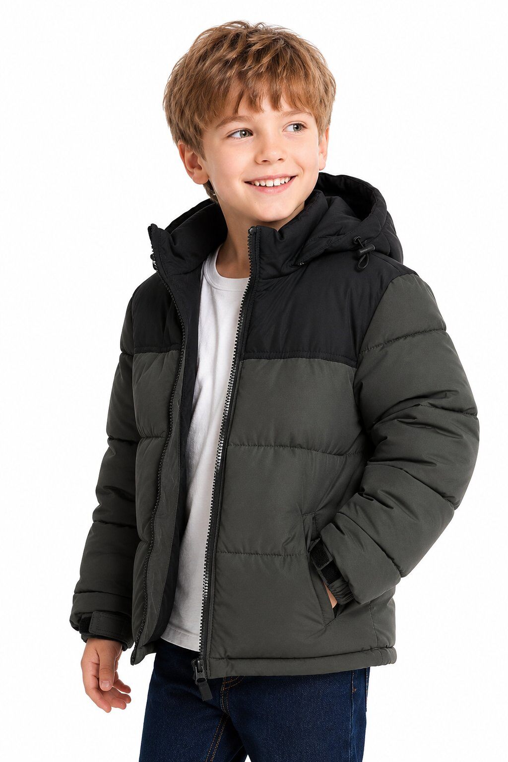 Mayorista KYMAXX - Chaqueta acolchada infantil de manga larga con capucha desmontable