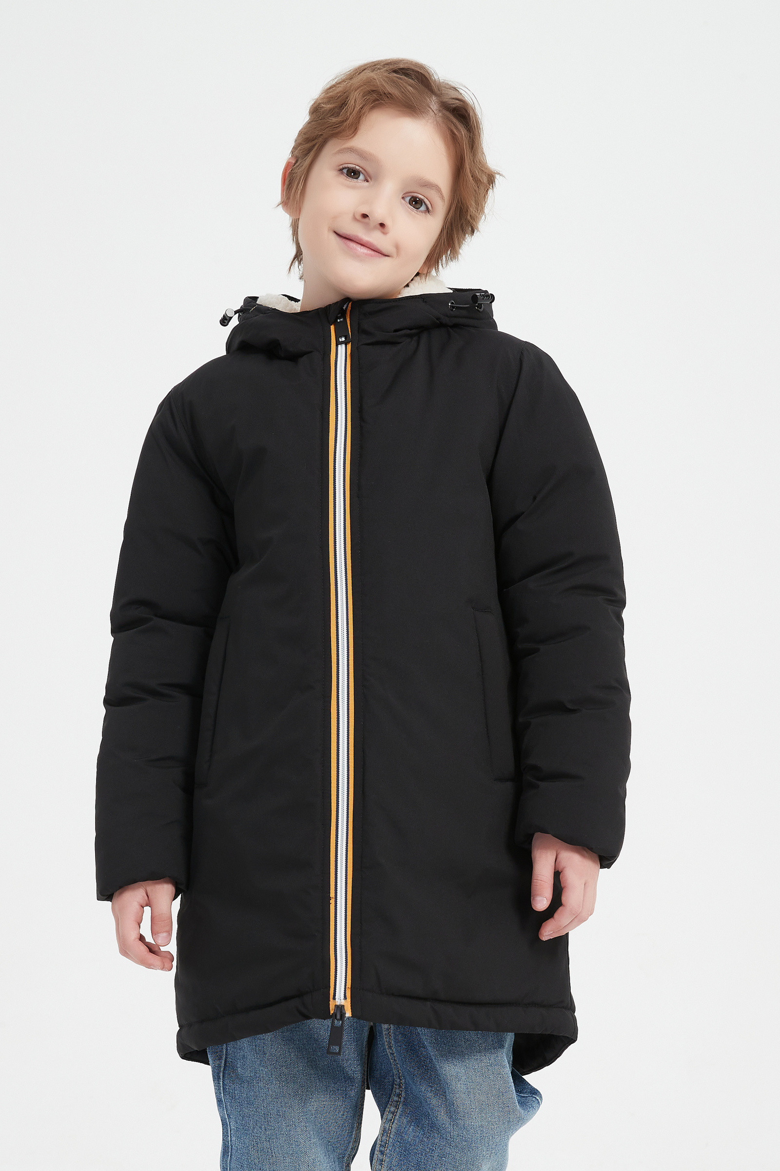 Mayorista KYMAXX - Parka larga negra con capucha para niños