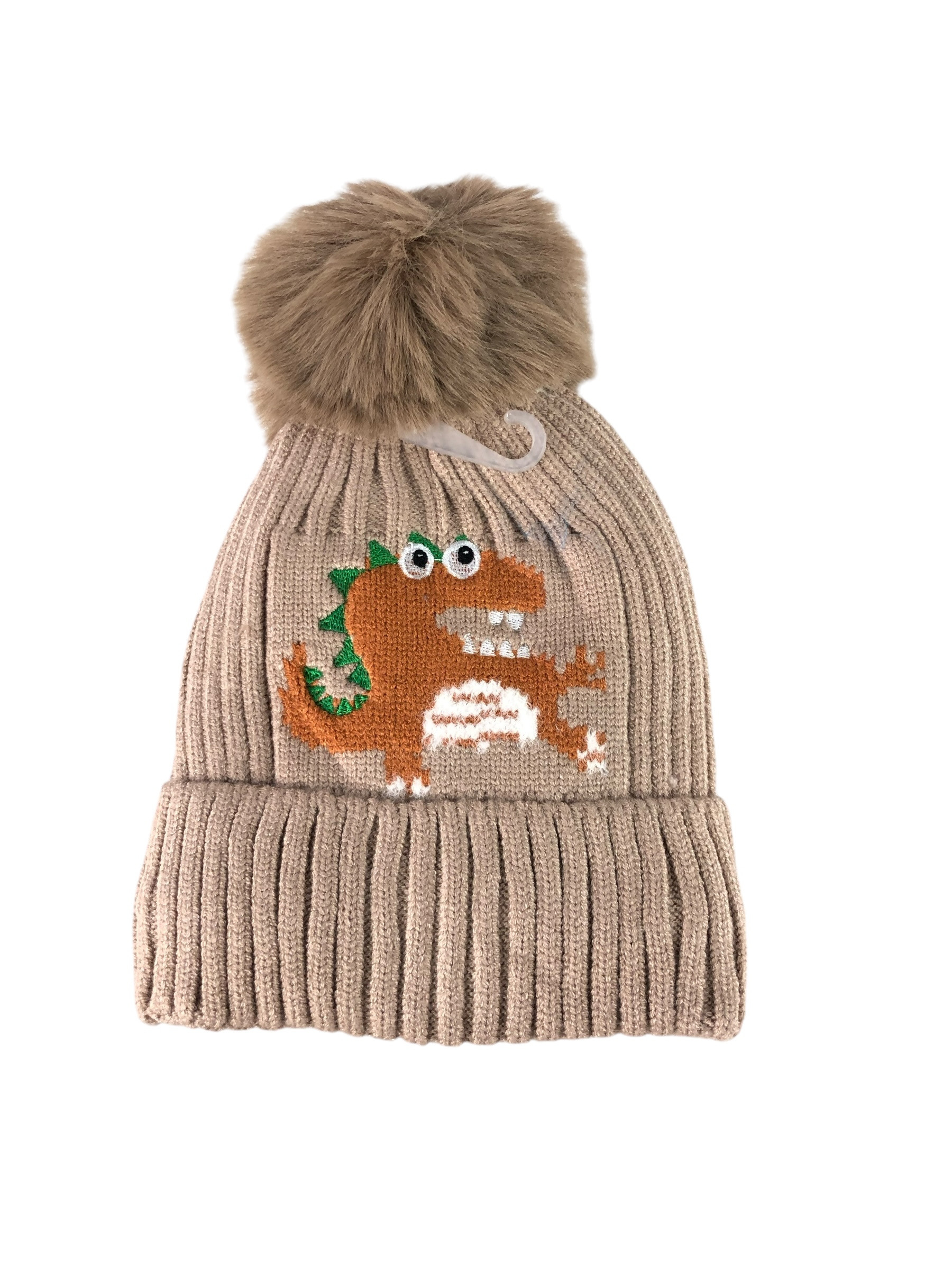 Wholesaler Lidy's - Kids' cuffed beanie with dinosaur pattern and pom-pom