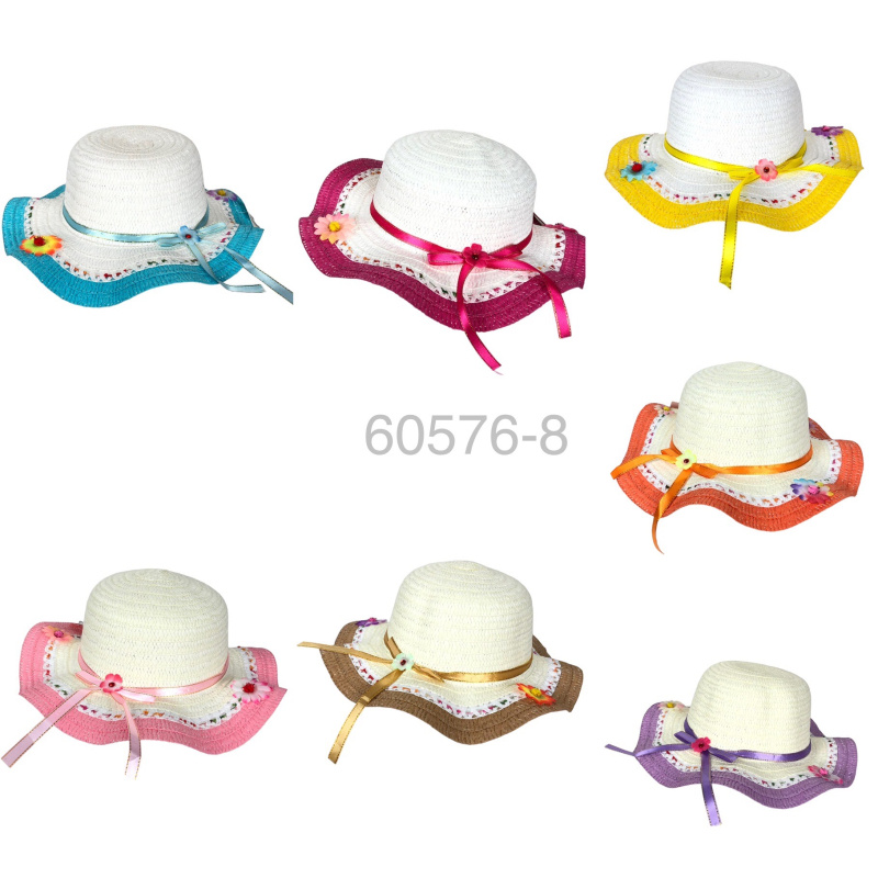 Grossista Lidy's - Cappello per bambini con bordo a contrasto, nastro di raso e fiori decorativi