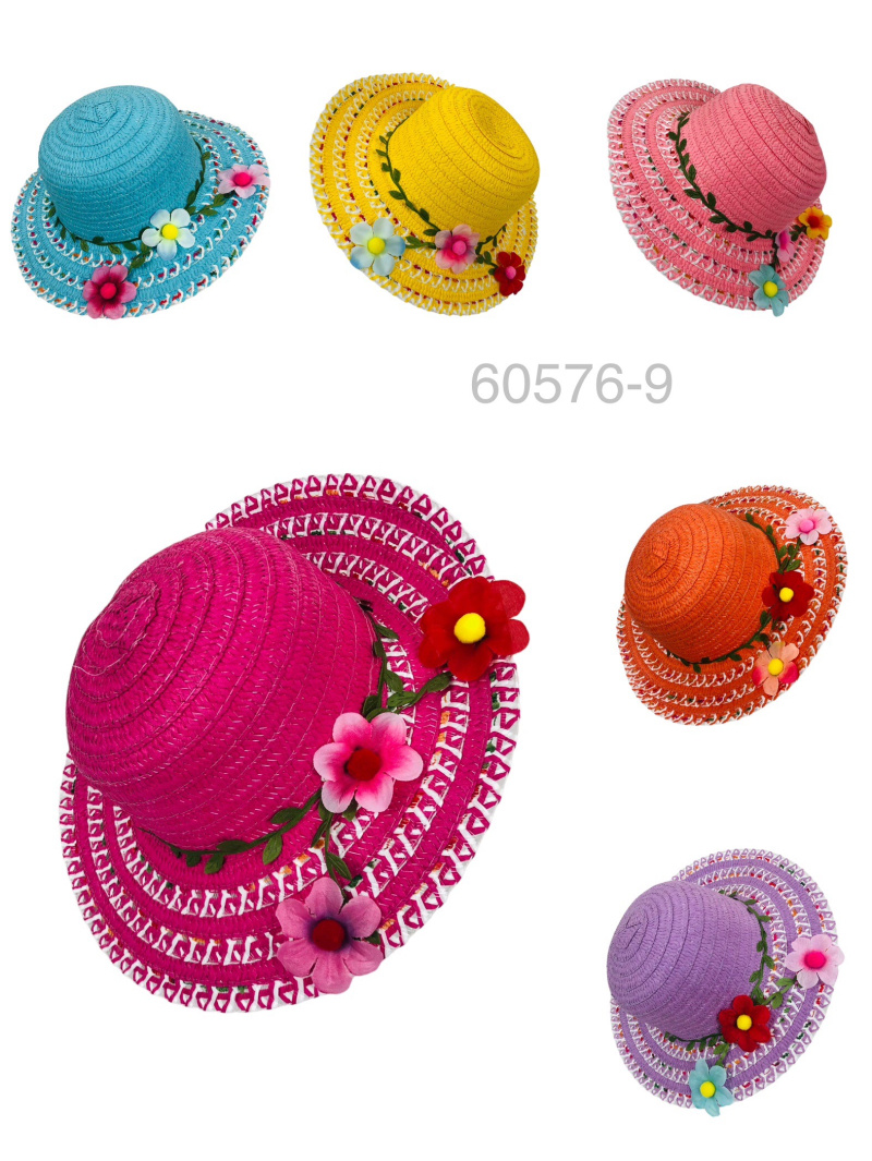 Grossista Lidy's - Cappello per bambini traforato con fiori colorati e intreccio multicolore