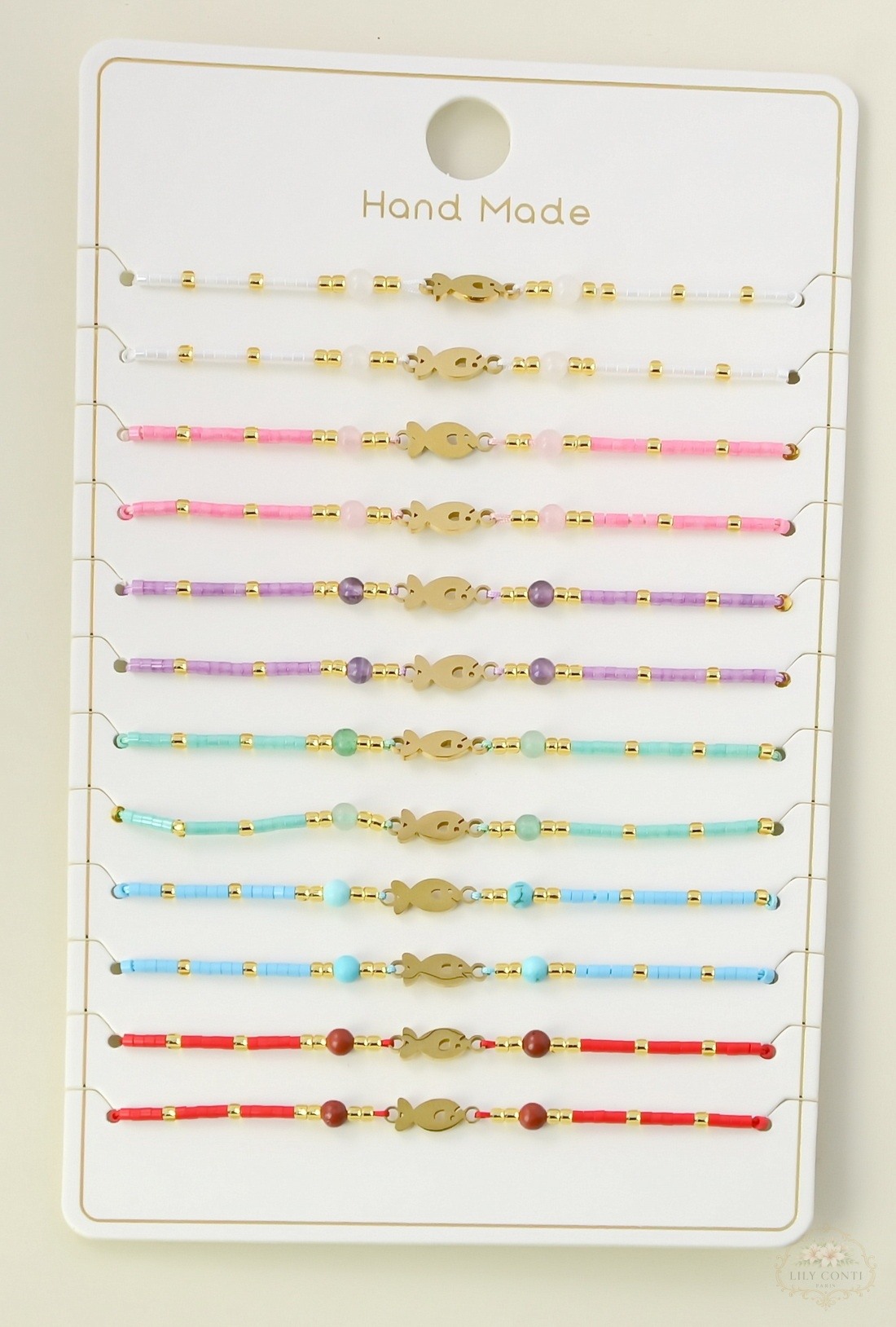 Großhändler LILY CONTI - Set mit 12 verstellbaren, gleitenden Kinderarmbändern – Fischmotiv aus Edelstahl