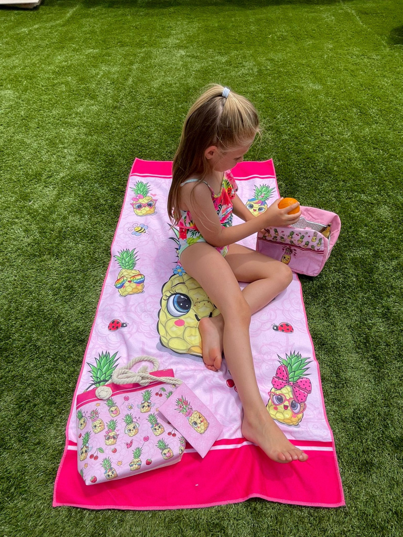 Asciugamano da spiaggia in microfibra - 70x140cm - COLLEZIONE BAMBINI D'ESTATE - Rosa Fluo - 1 - formato grande