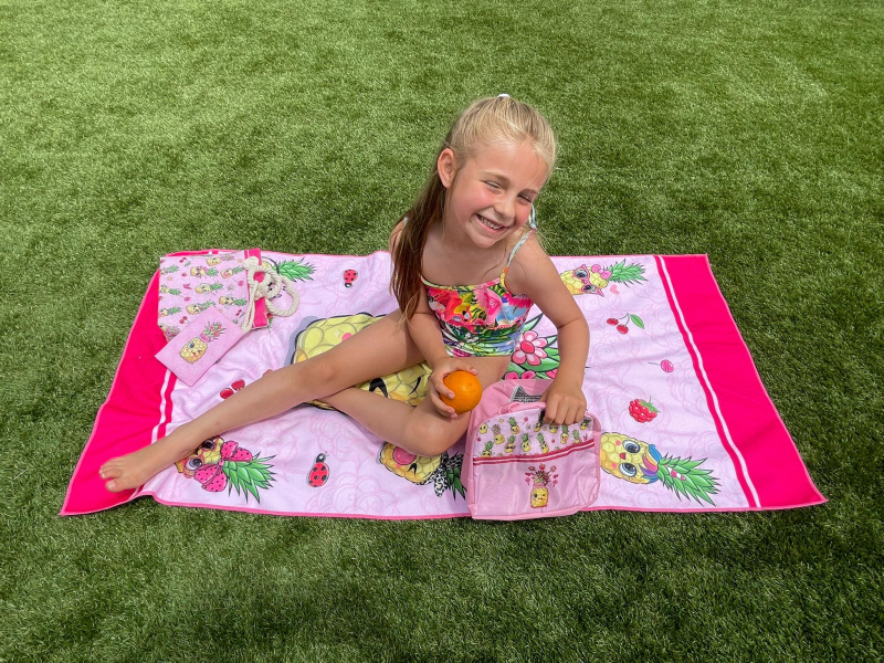 Asciugamano da spiaggia in microfibra - 70x140cm - COLLEZIONE BAMBINI D'ESTATE - Rosa Fluo - 2 - formato grande