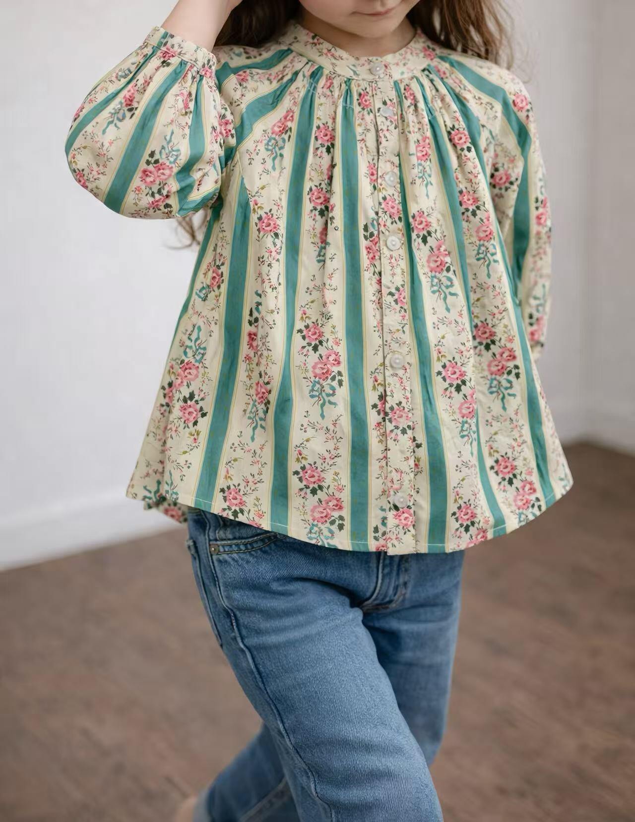 Grossiste Little April - Blouse imprimée rayures & fleurs