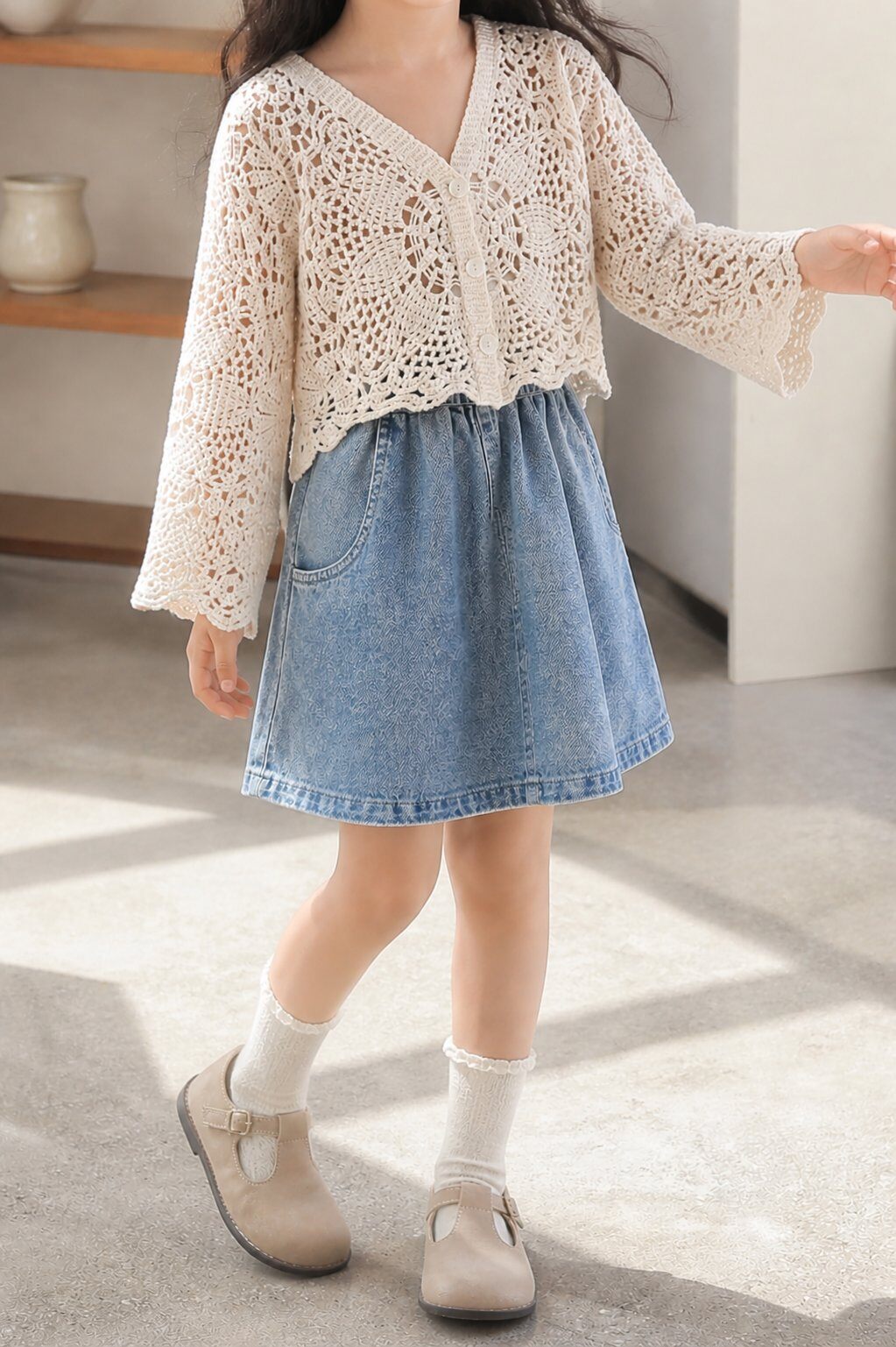 Grossiste Little April - Top en crochet à manches longues - bohème et délicat.