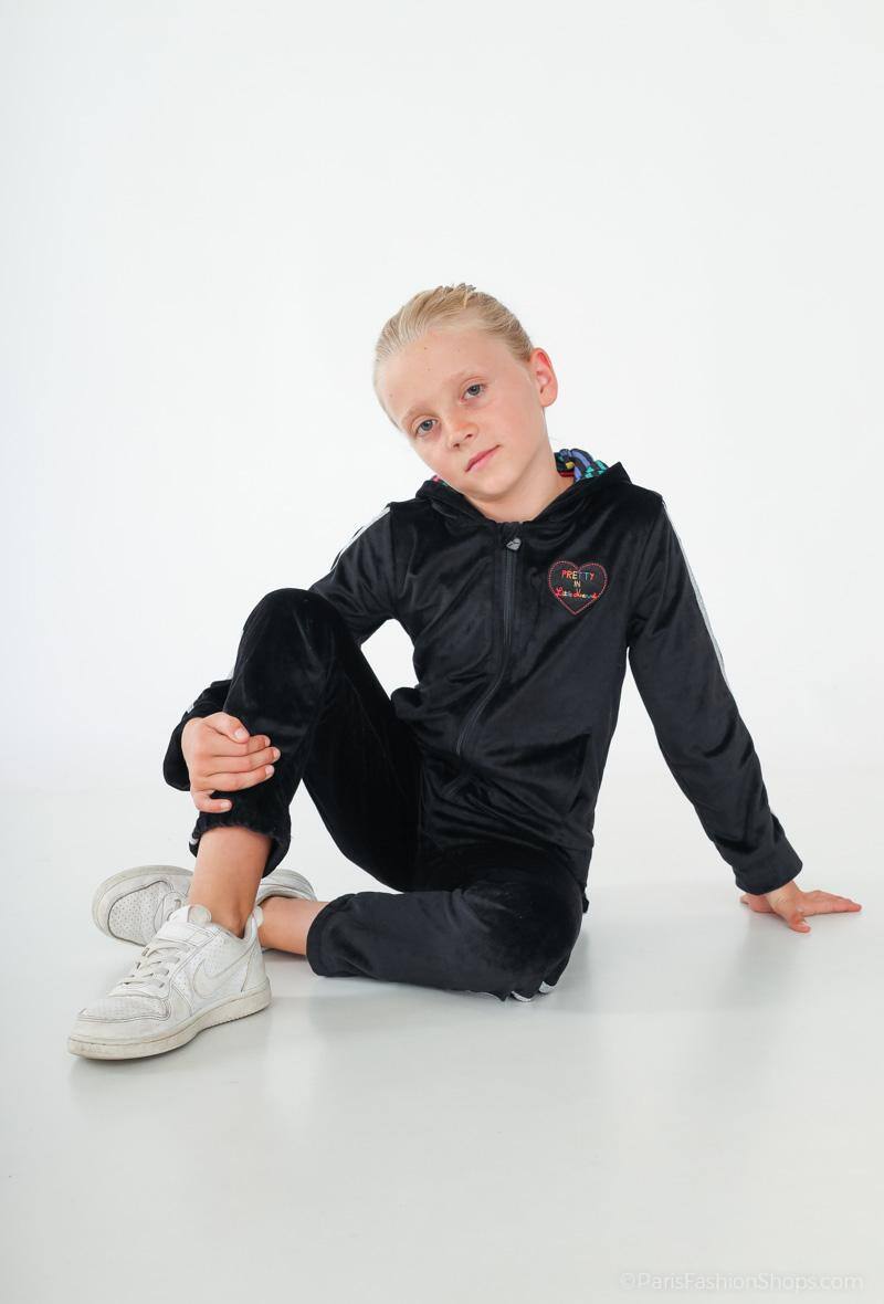 Grossiste Little Marcel - Sweat à capuche zippé velours LITTLE MARCEL GIRL