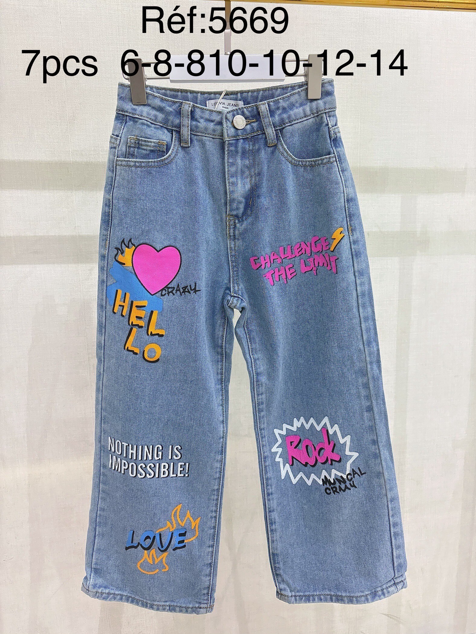 Mayorista LOEVIA - pantalón vaquero para niña con efecto graffiti