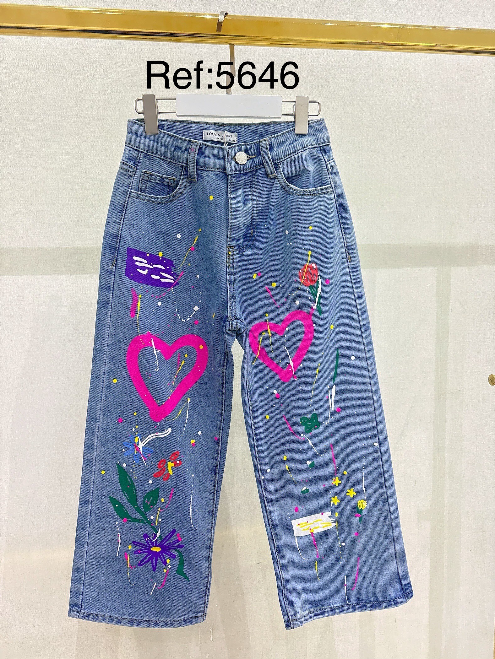 Grossiste LOEVIA - Pantalon jean fillette effet tag et peinture