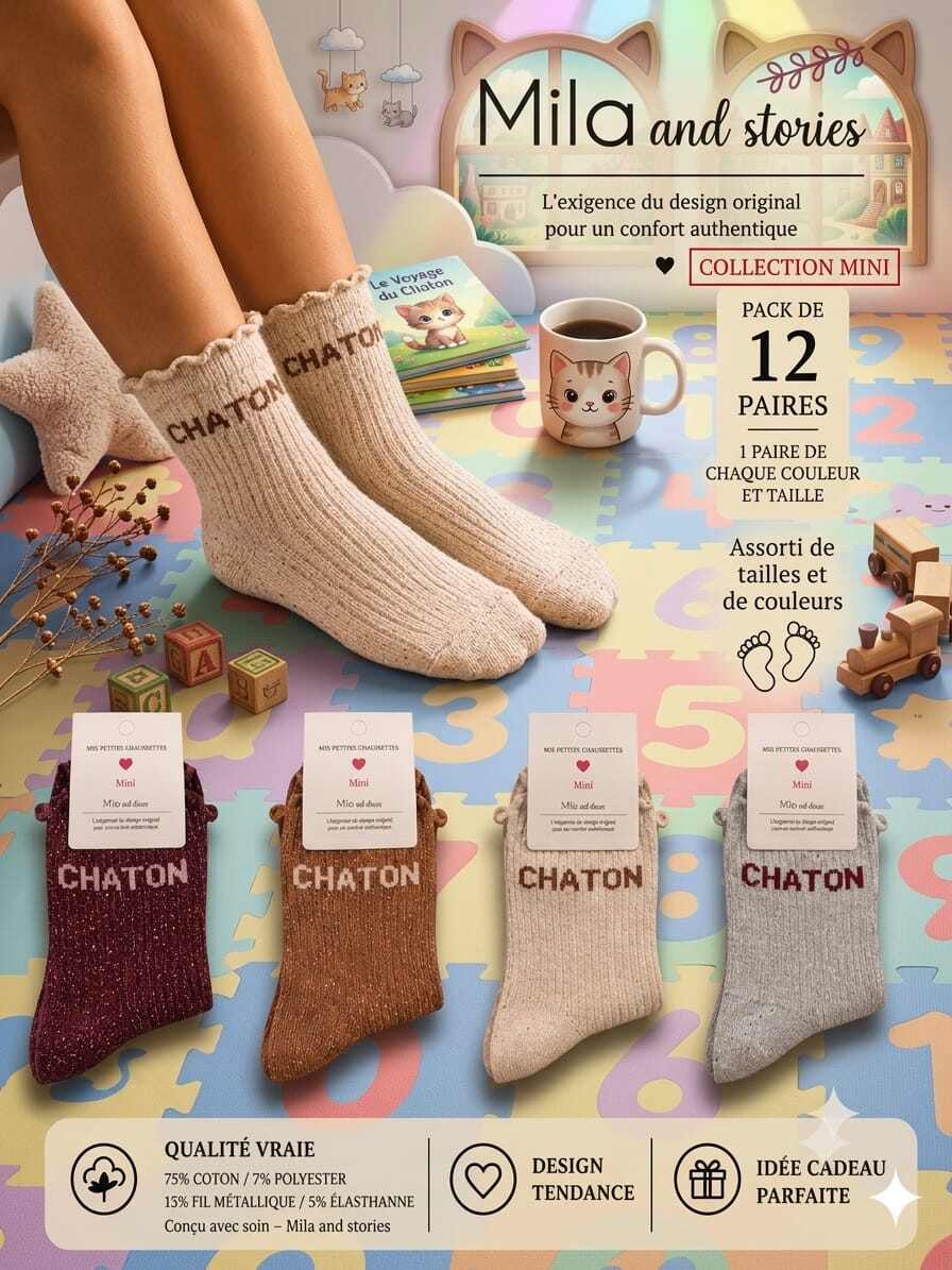 Grossiste Lolilota - Pack mix de 12 paires de chaussettes Chaton enfants