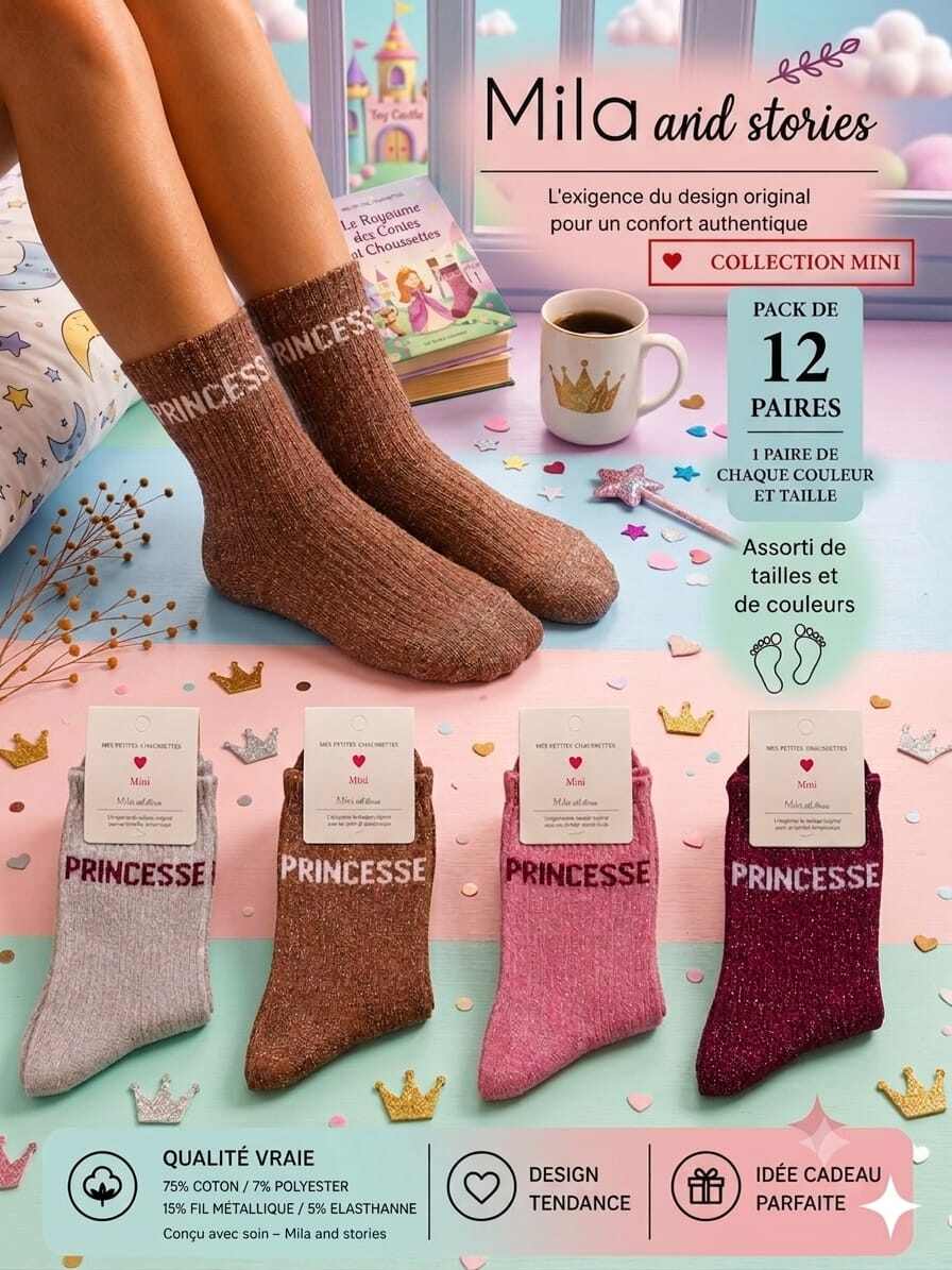 Grossiste Lolilota - Pack mix de 12 paires de chaussettes Princesse enfants
