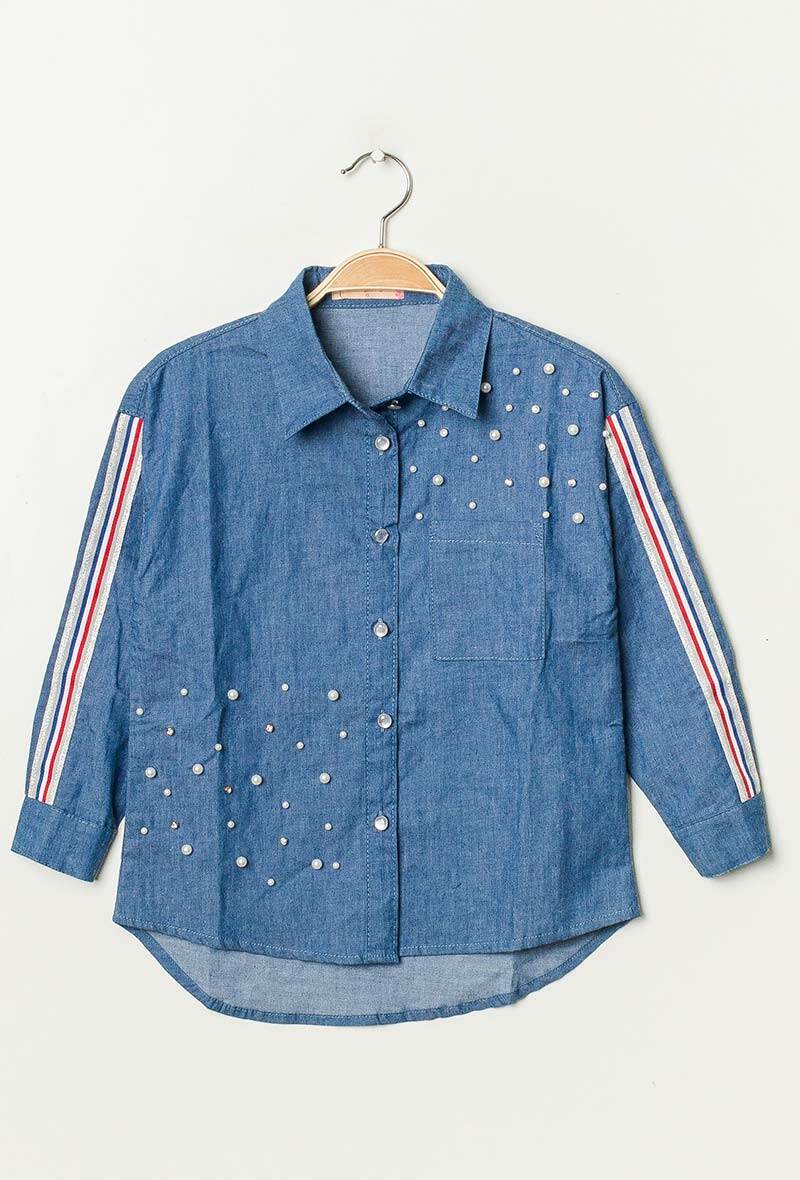 Wholesaler Lu Kids - Denim shirt with pearls