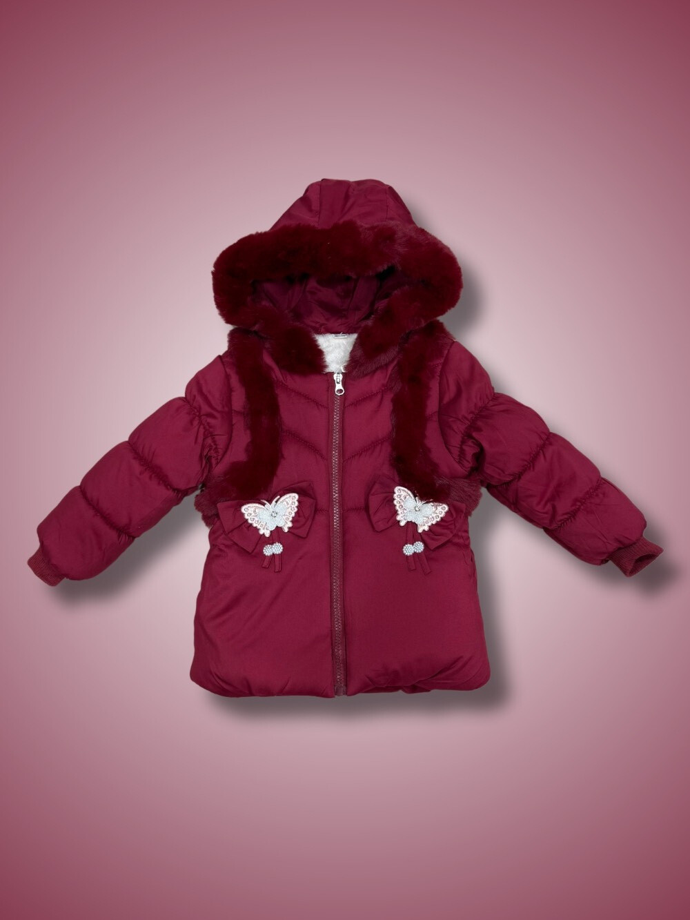 Großhändler Lu Kids - Daunenjacke für Baby-Mädchen mit Schmetterlingsdetails