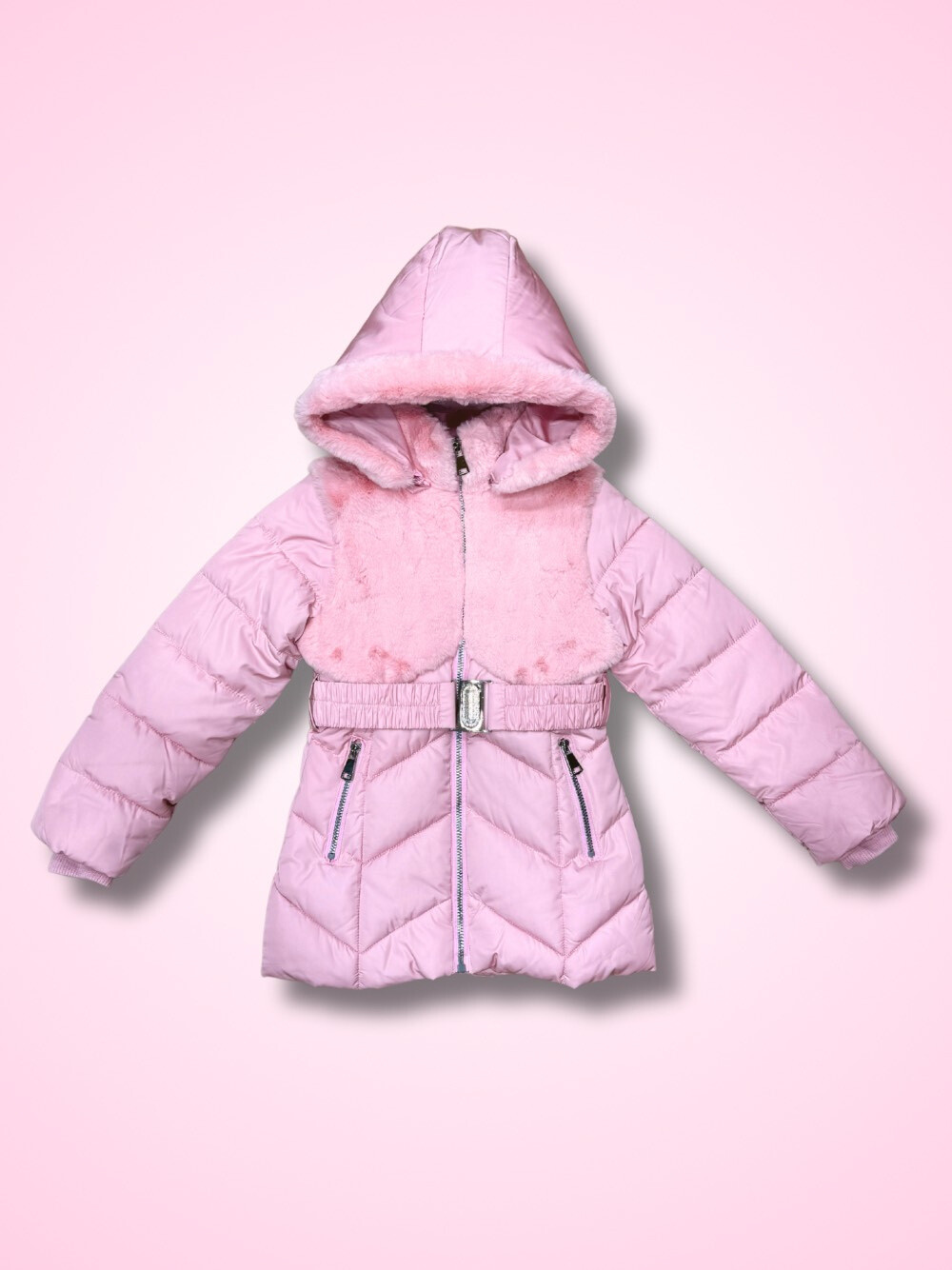 Großhändler Lu Kids - Gesteppte Pelz-Daunenjacke für Mädchen