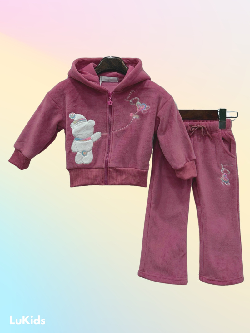Großhändler Lu Kids - Baby-Set aus Samt mit Bärenmuster für Mädchen