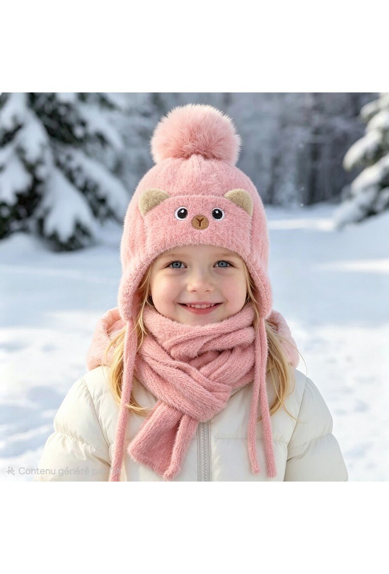 Grossiste LX Moda - Bonnet et écharpe enfant – Ensemble hiver effet peluche