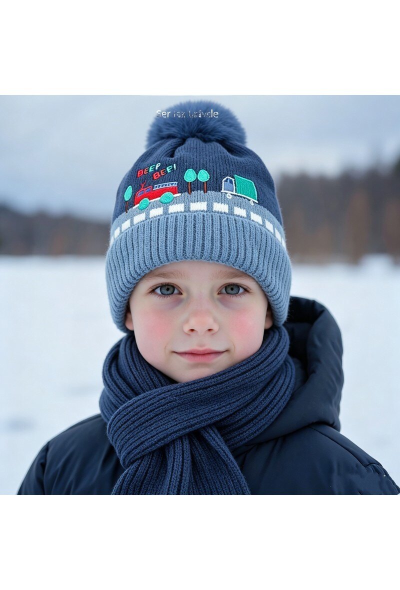 Grossiste LX Moda - Ensemble bonnet + écharpe enfant – Motif brodé