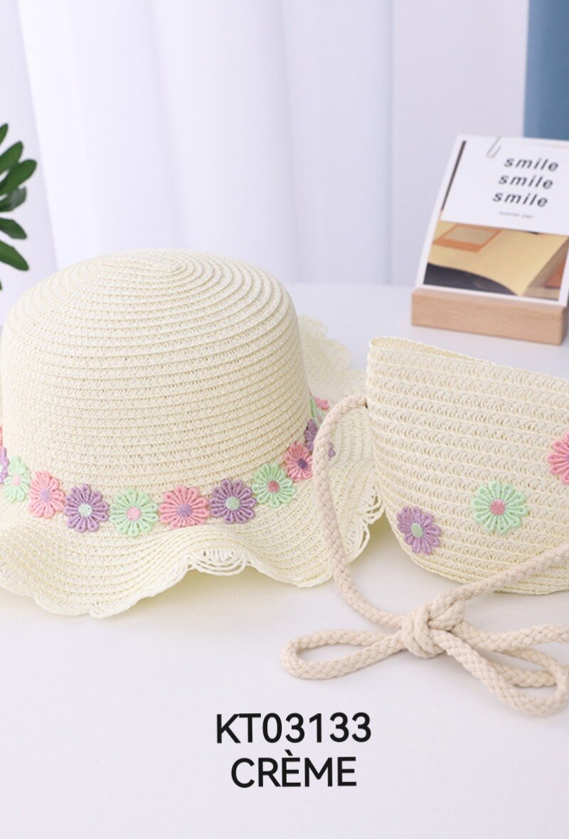 Mayorista M&P Accessoires - Conjunto niña sombrero de paja y bolso con flor