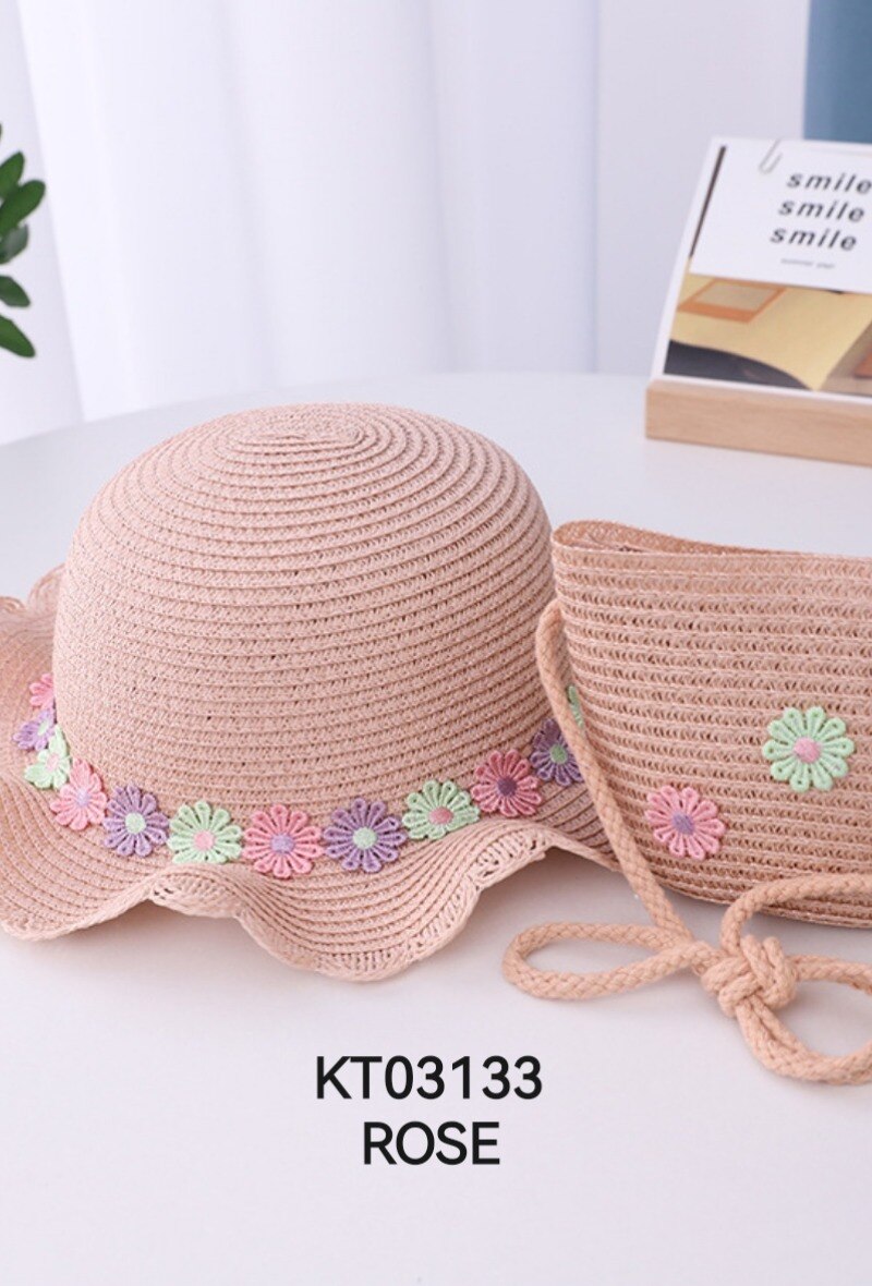 Mayorista M&P Accessoires - Conjunto niña sombrero de paja y bolso con flor