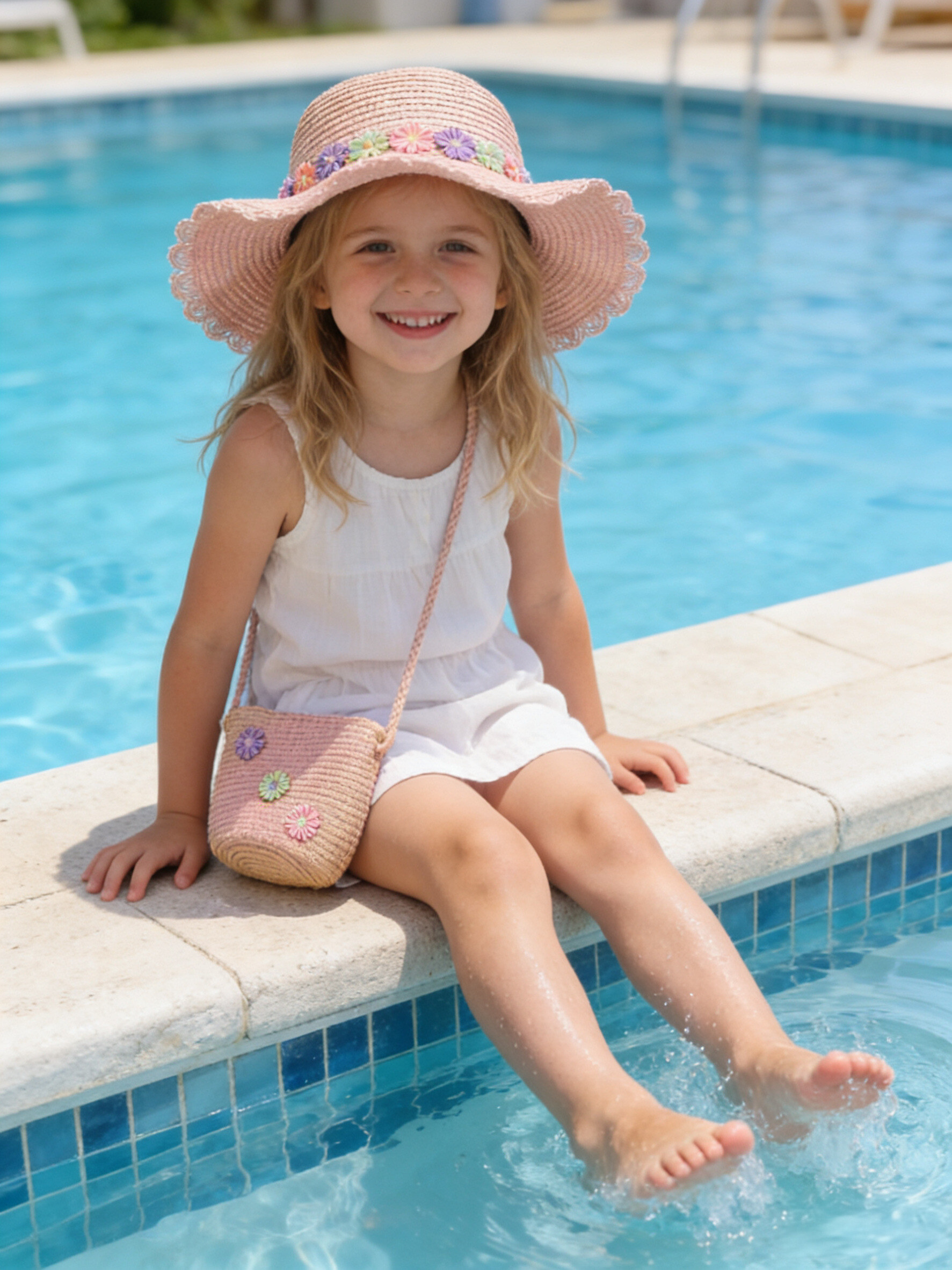 Mayorista M&P Accessoires - Conjunto niña sombrero de paja y bolso con flor