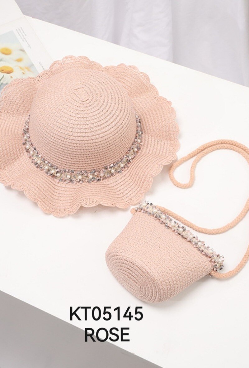 Mayorista M&P Accessoires - Conjunto niña sombrero paja y bolso perlas