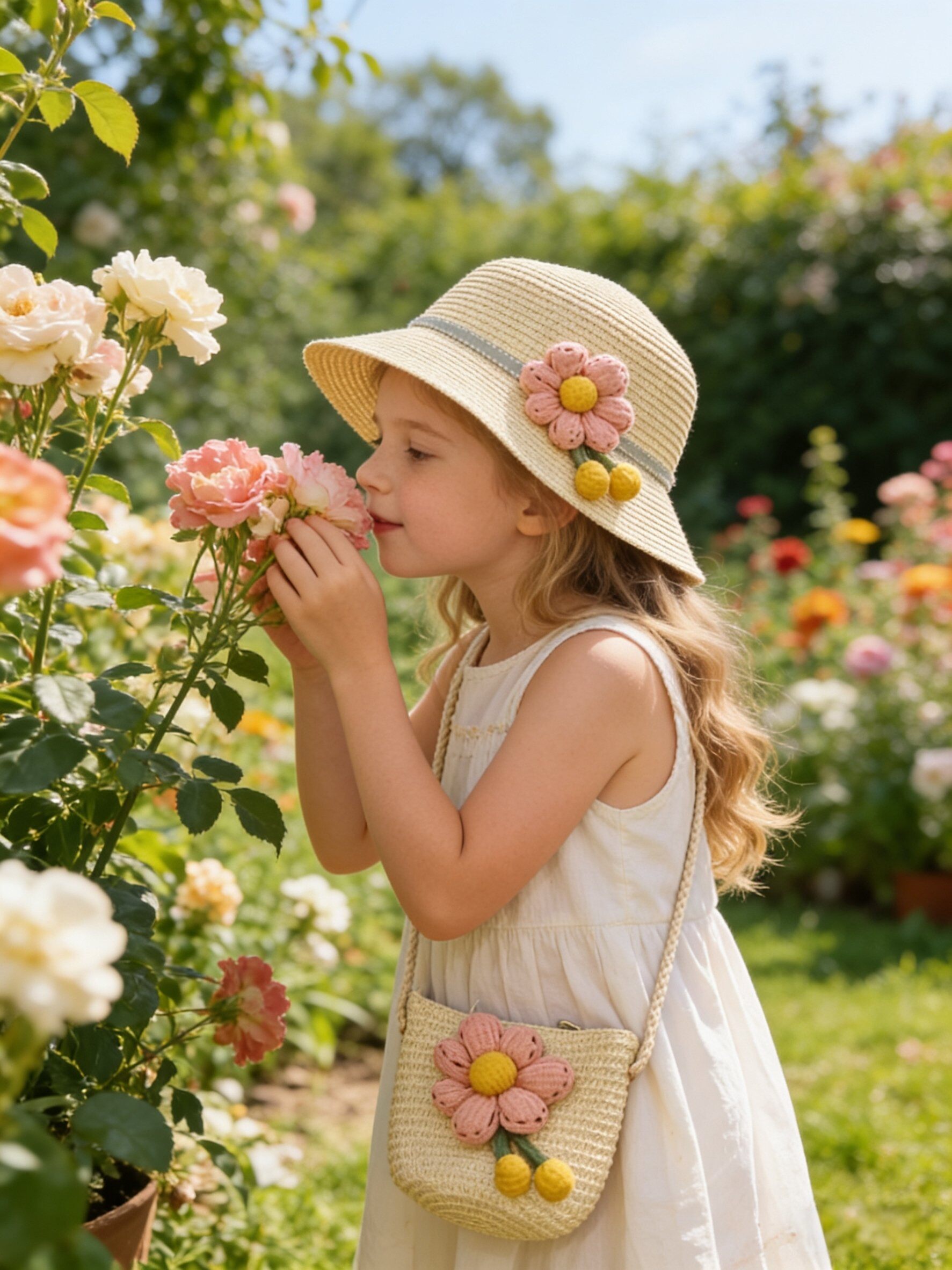 Mayorista M&P Accessoires - Conjunto niña sombrero de paja y bolso con flor