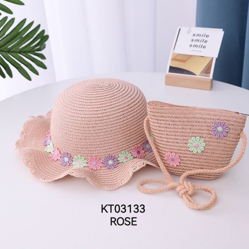 Mayorista M&P Accessoires - Conjunto niña sombrero de paja y bolso con flor