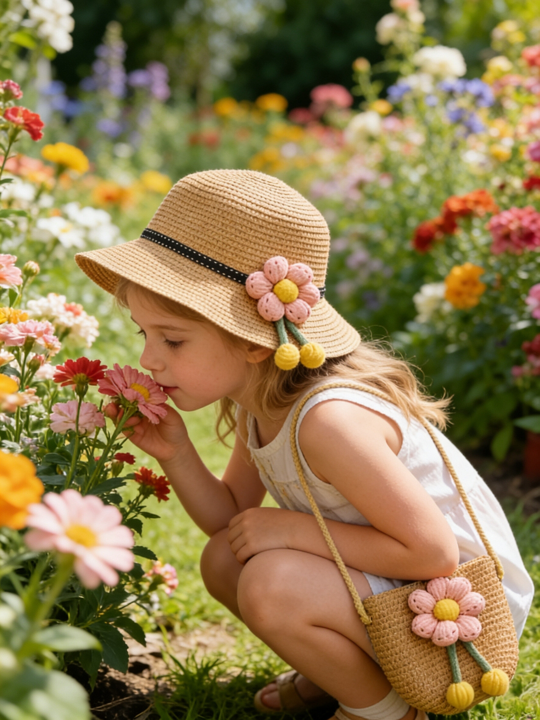 Grossiste M&P Accessoires - Set chapeau de paille fille et sac avec fleur