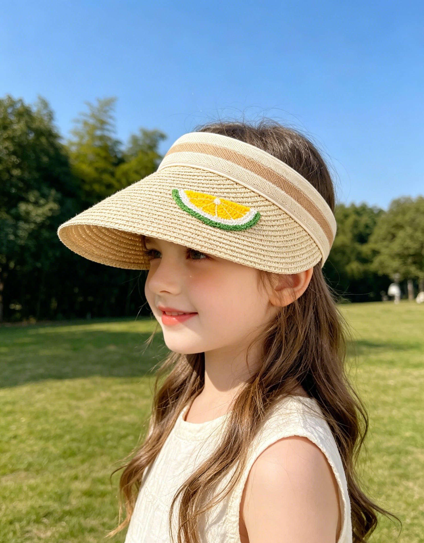 Grossista M&P Accessoires - Cappello visiera per bambini effetto paglia con motivo ricamato